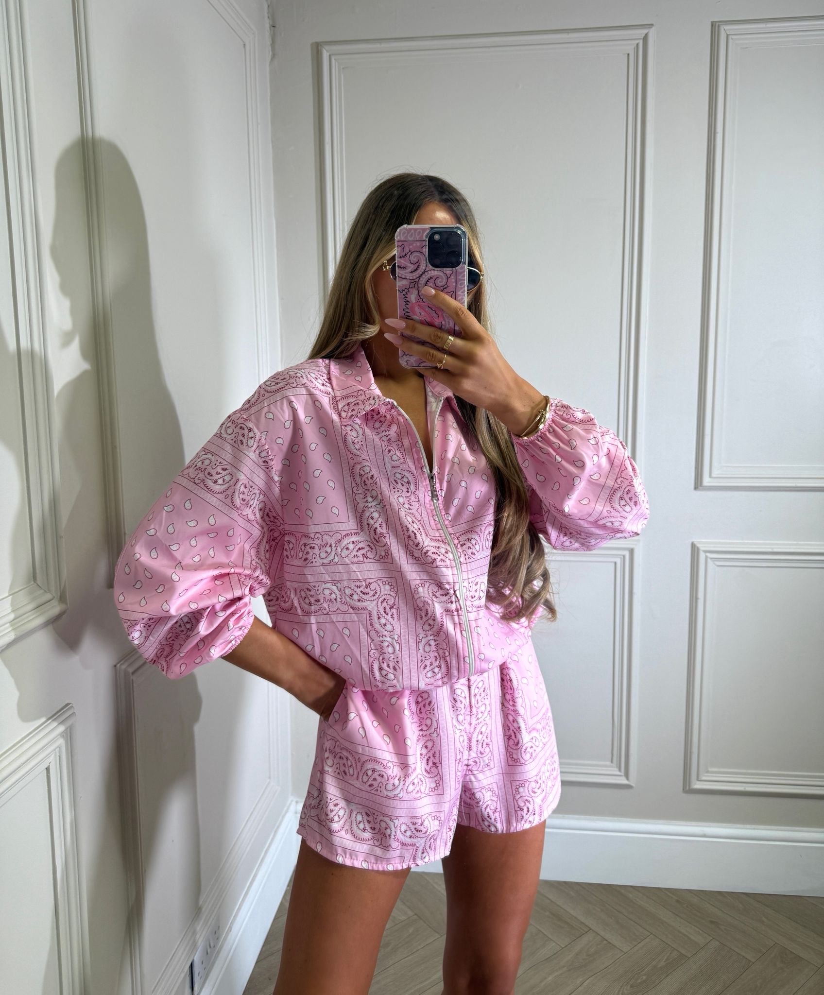 Lucia jacket and short co-ord - bandana pink