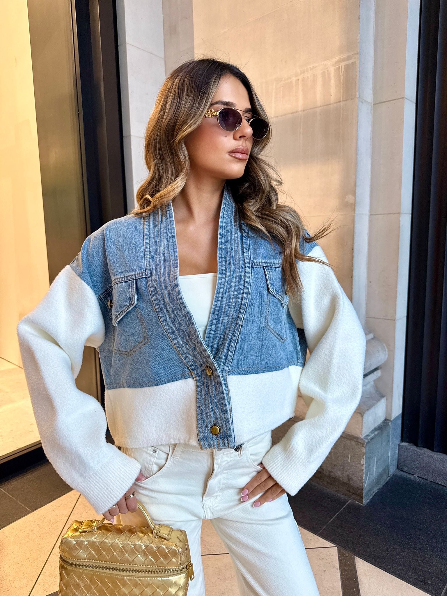 Denim contrast jacket with cream