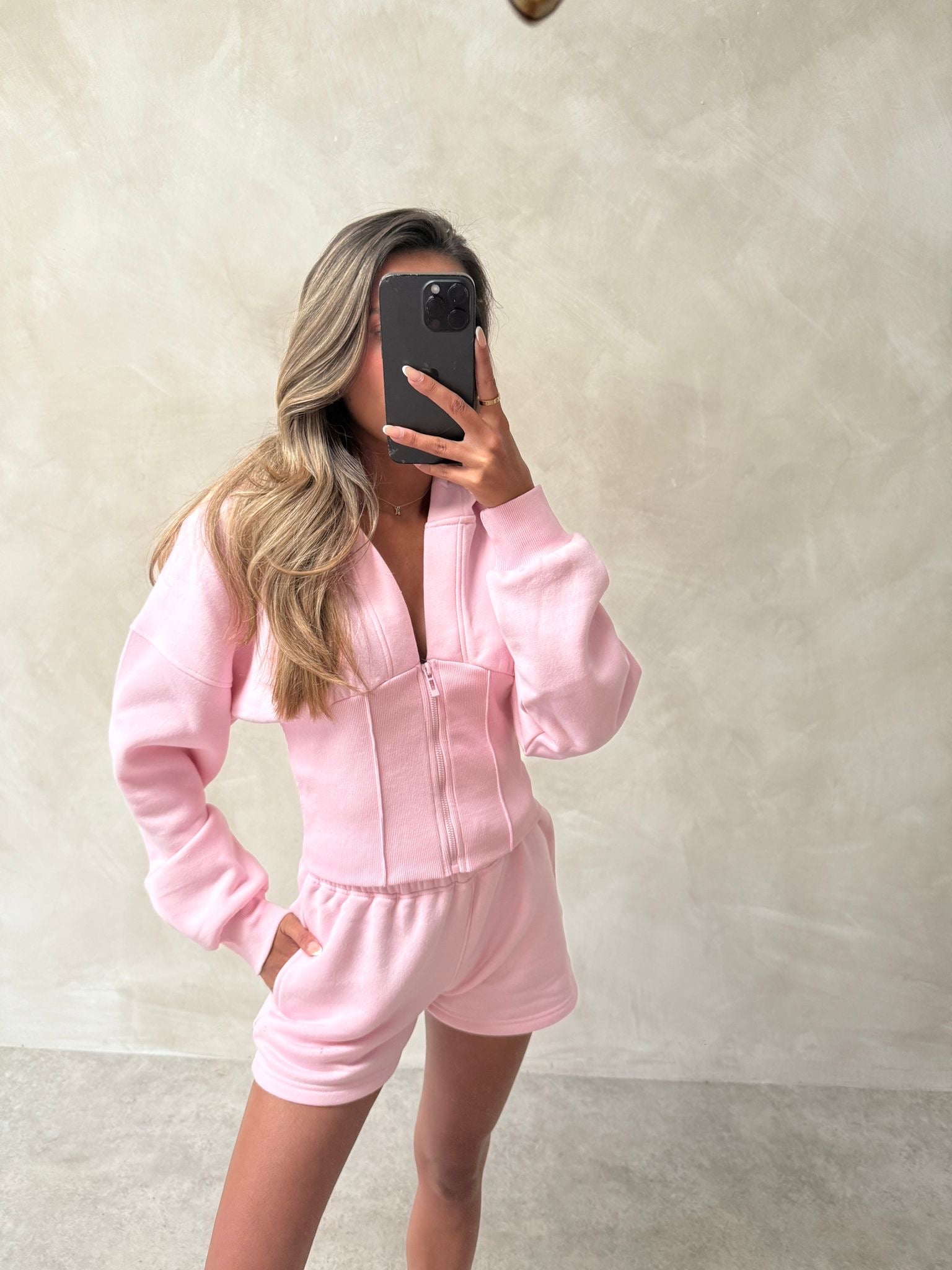 Corset hoodie and short co-ord - pink