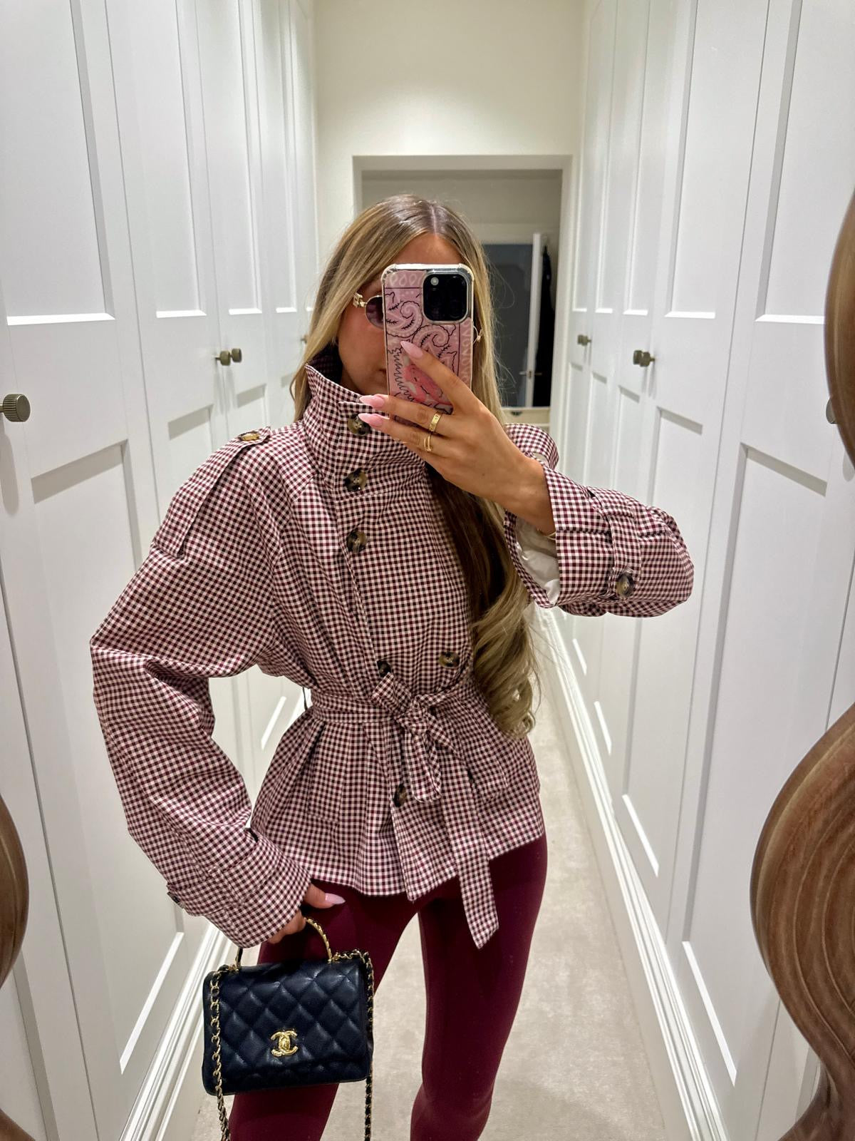 Gingham trench jacket - wine