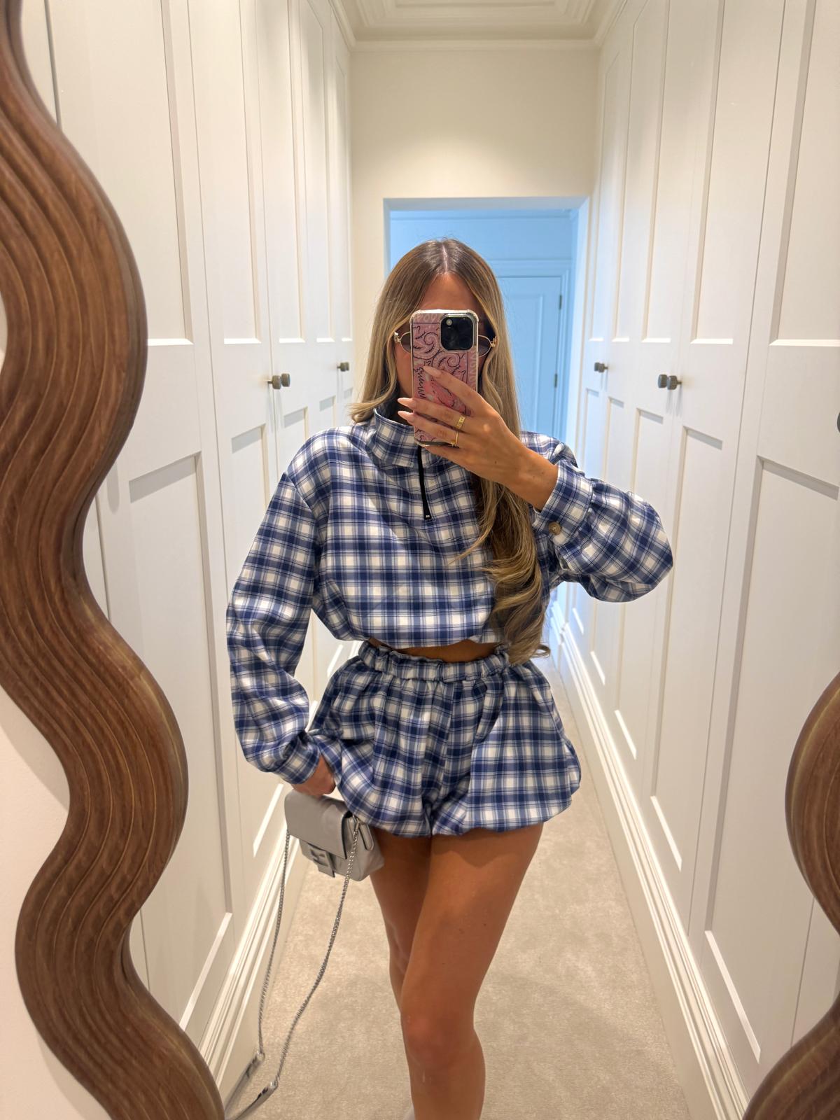 Check half zip co-ord - Blue