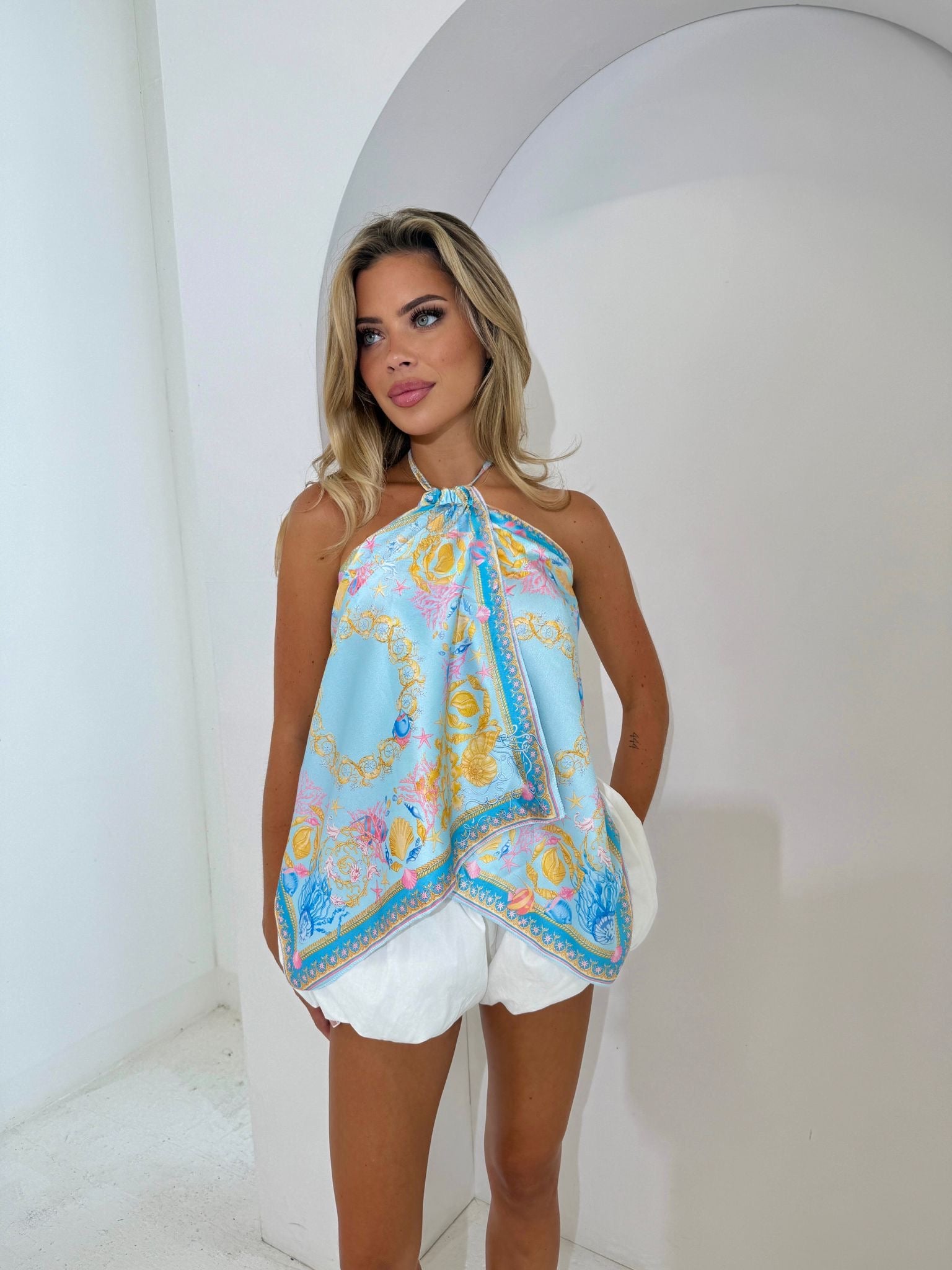 Shell halter top - blue