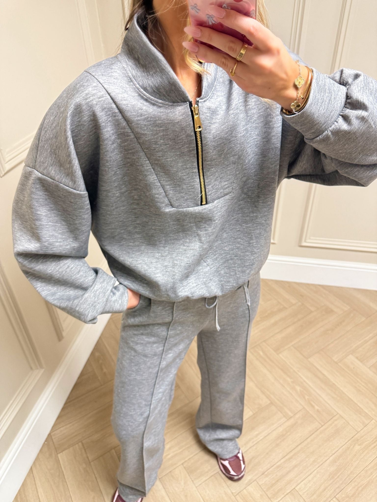 Gold zip lounge set - grey