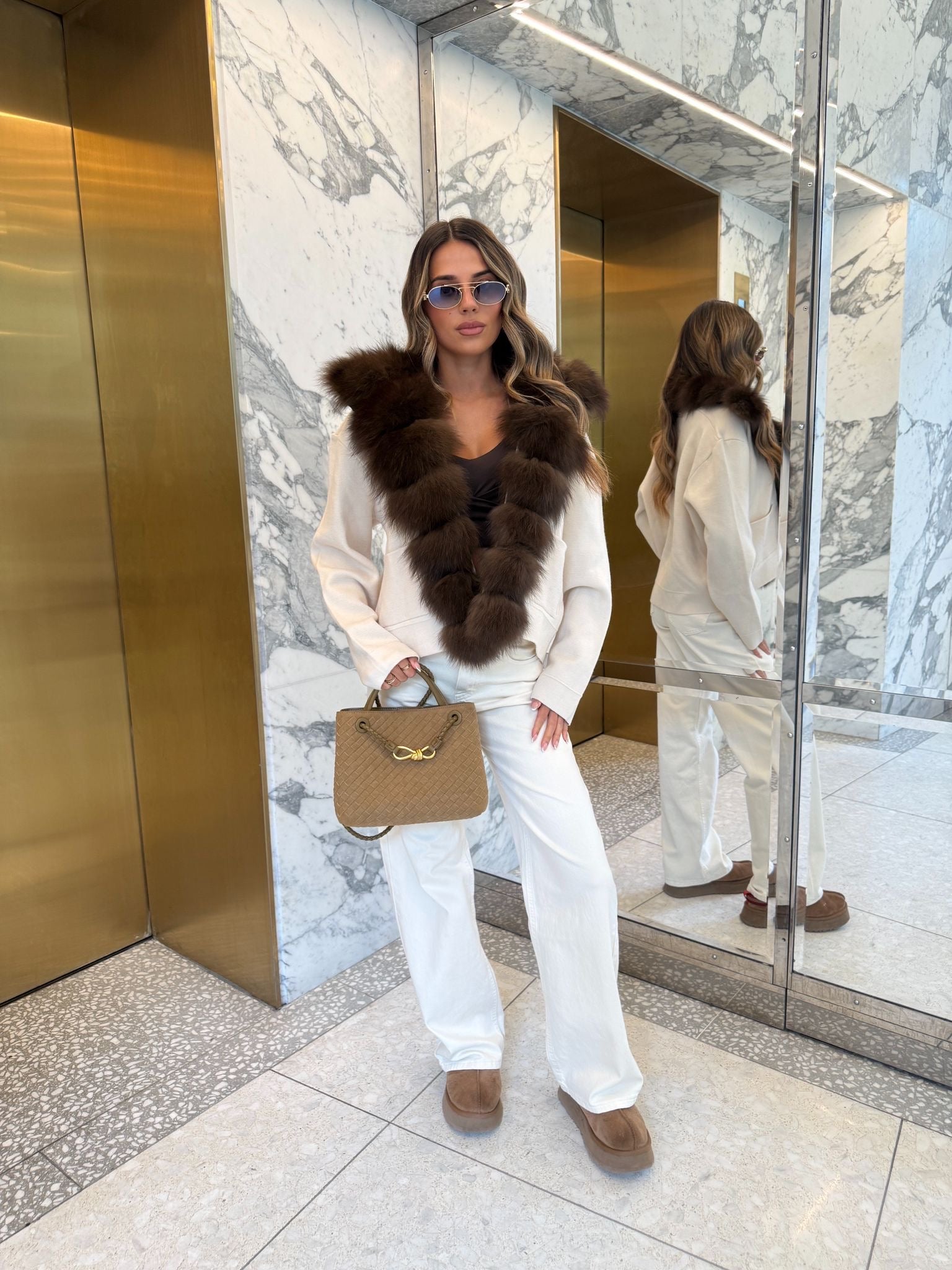 Dolce Luxury Fur Cardigan Jacket - cream