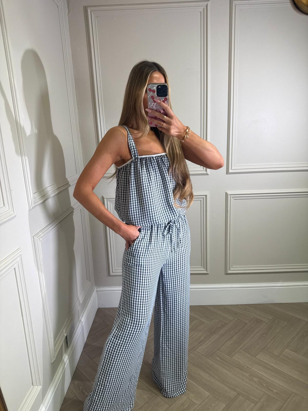 Gingham trouser co-ord - black