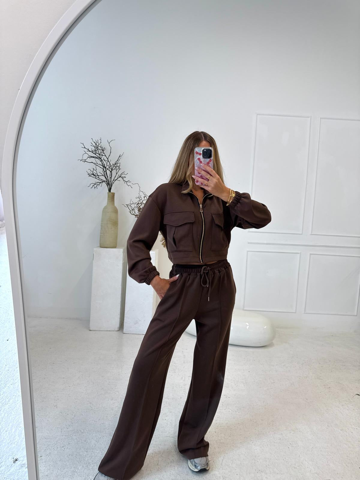 Gold zip pocket tracksuit - brown