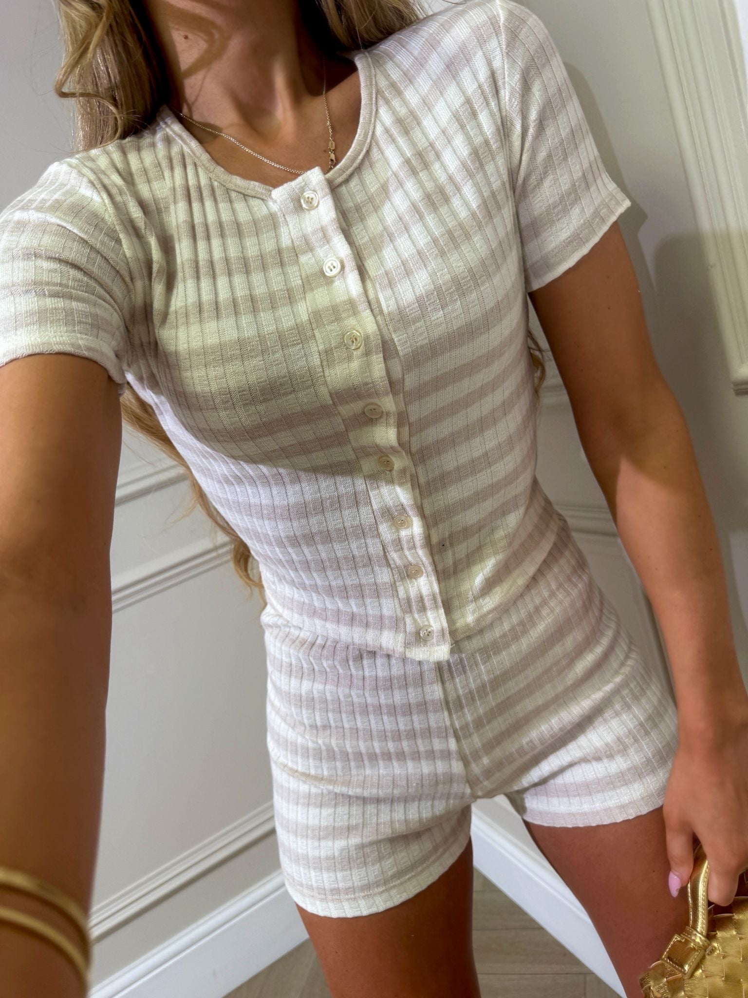 Stripe knit co-ord - beige