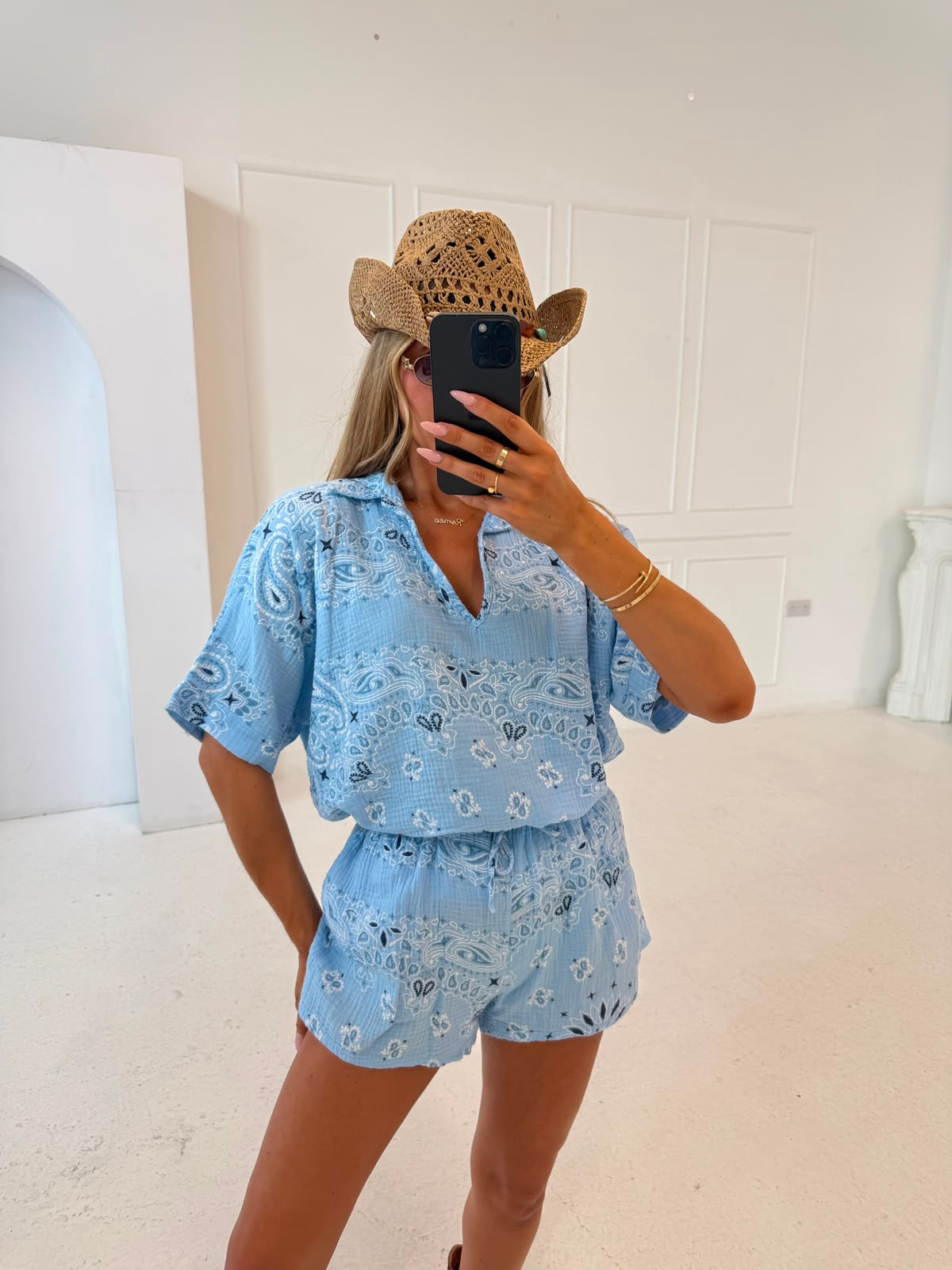 Bandana short sleeve set - blue