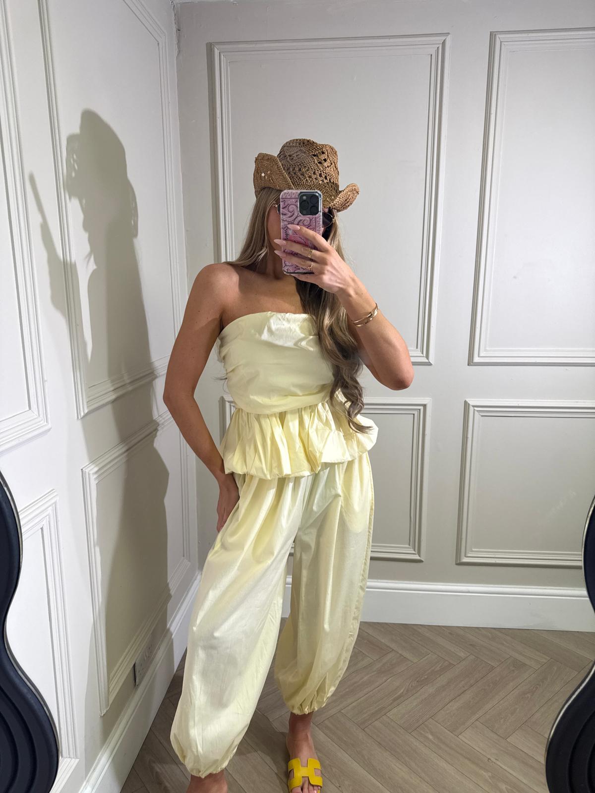 Peplum balloon trouser set - yellow