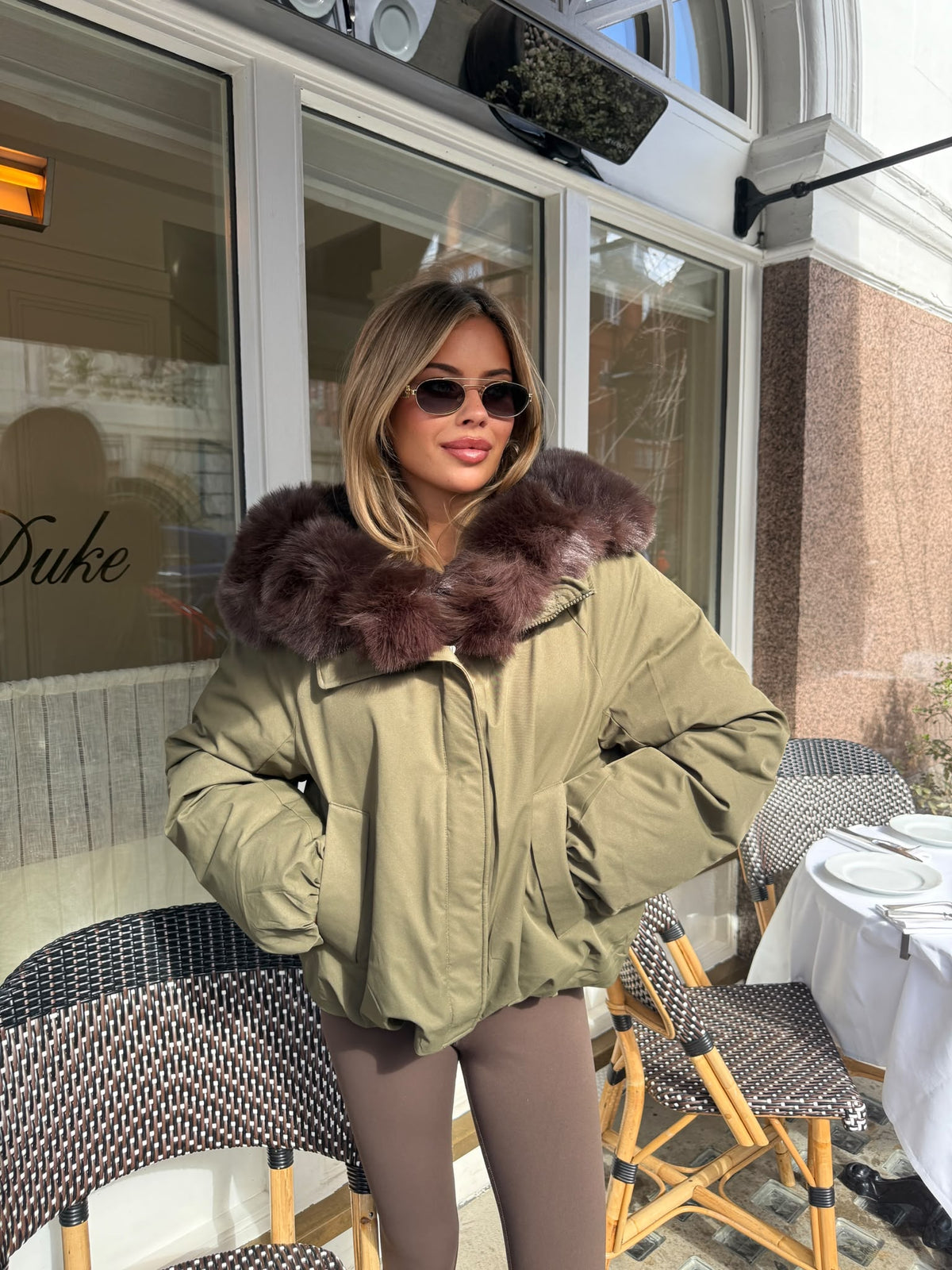 Selina faux fur jacket - khaki