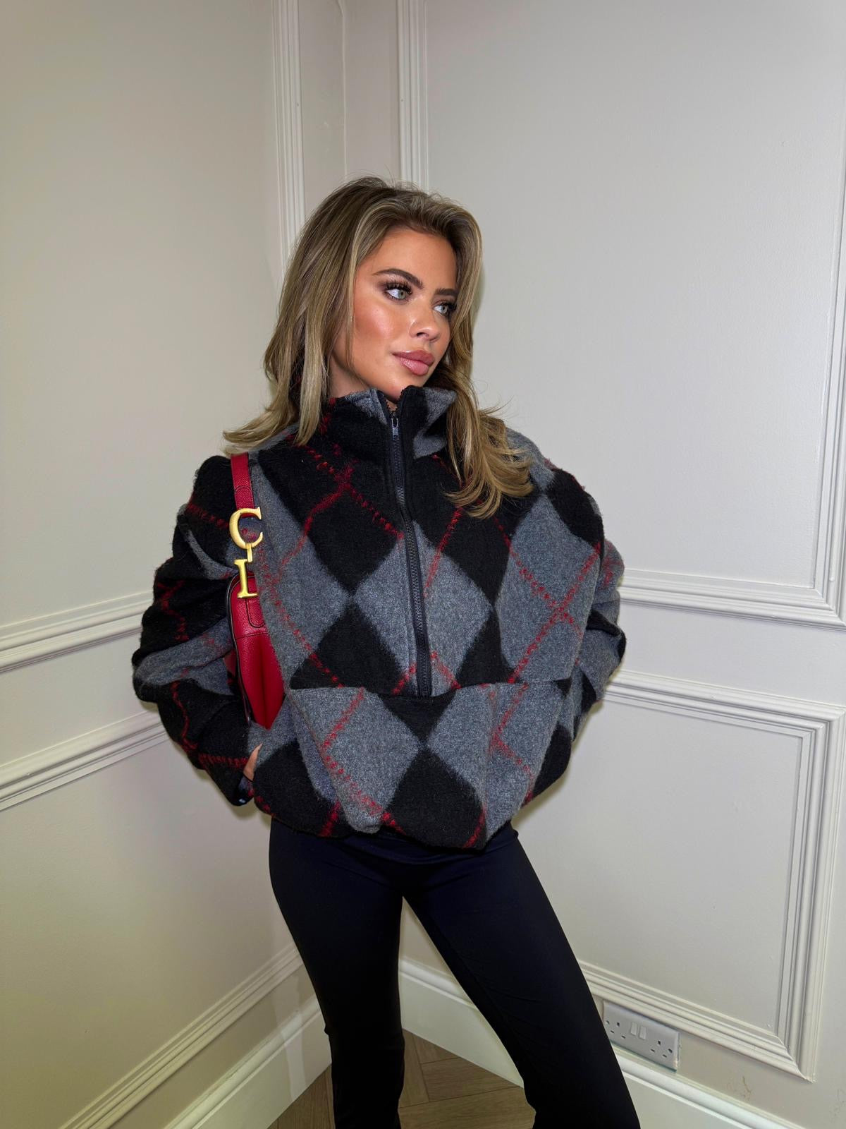 Check half zip fleece - grey