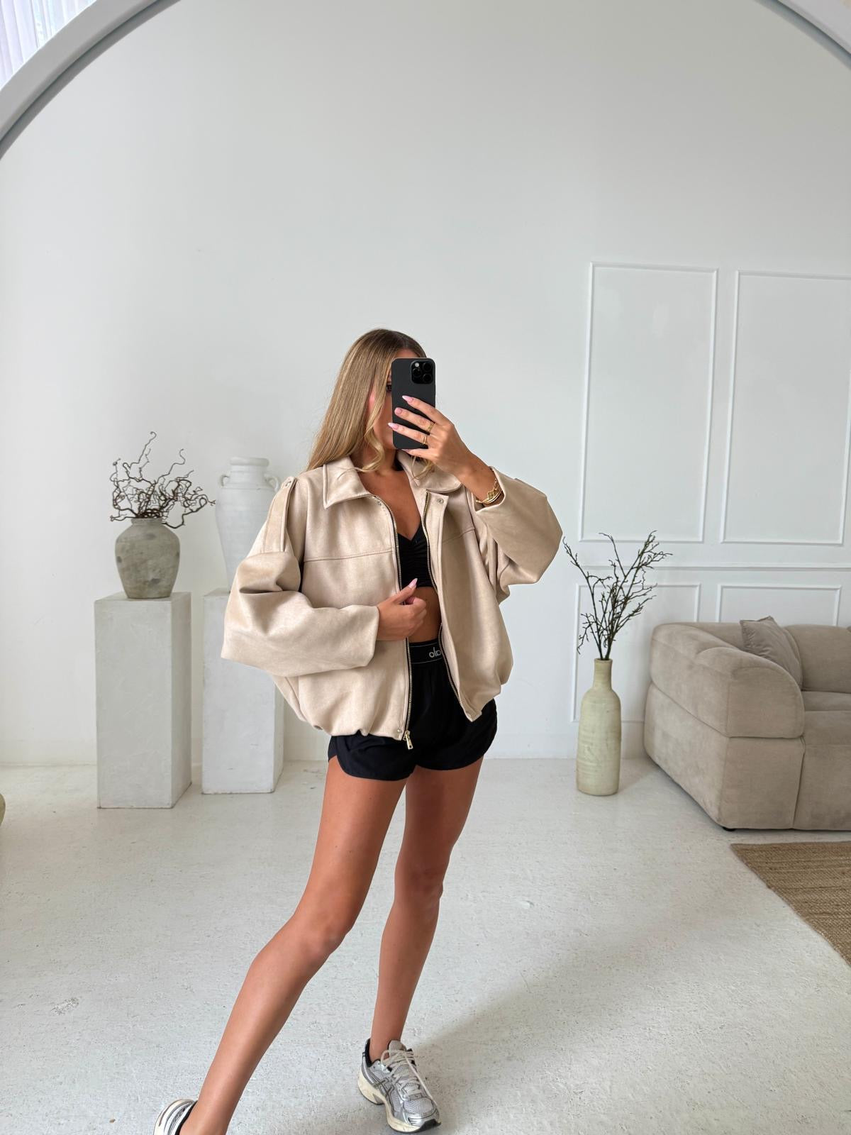 Suede zip jacket - beige