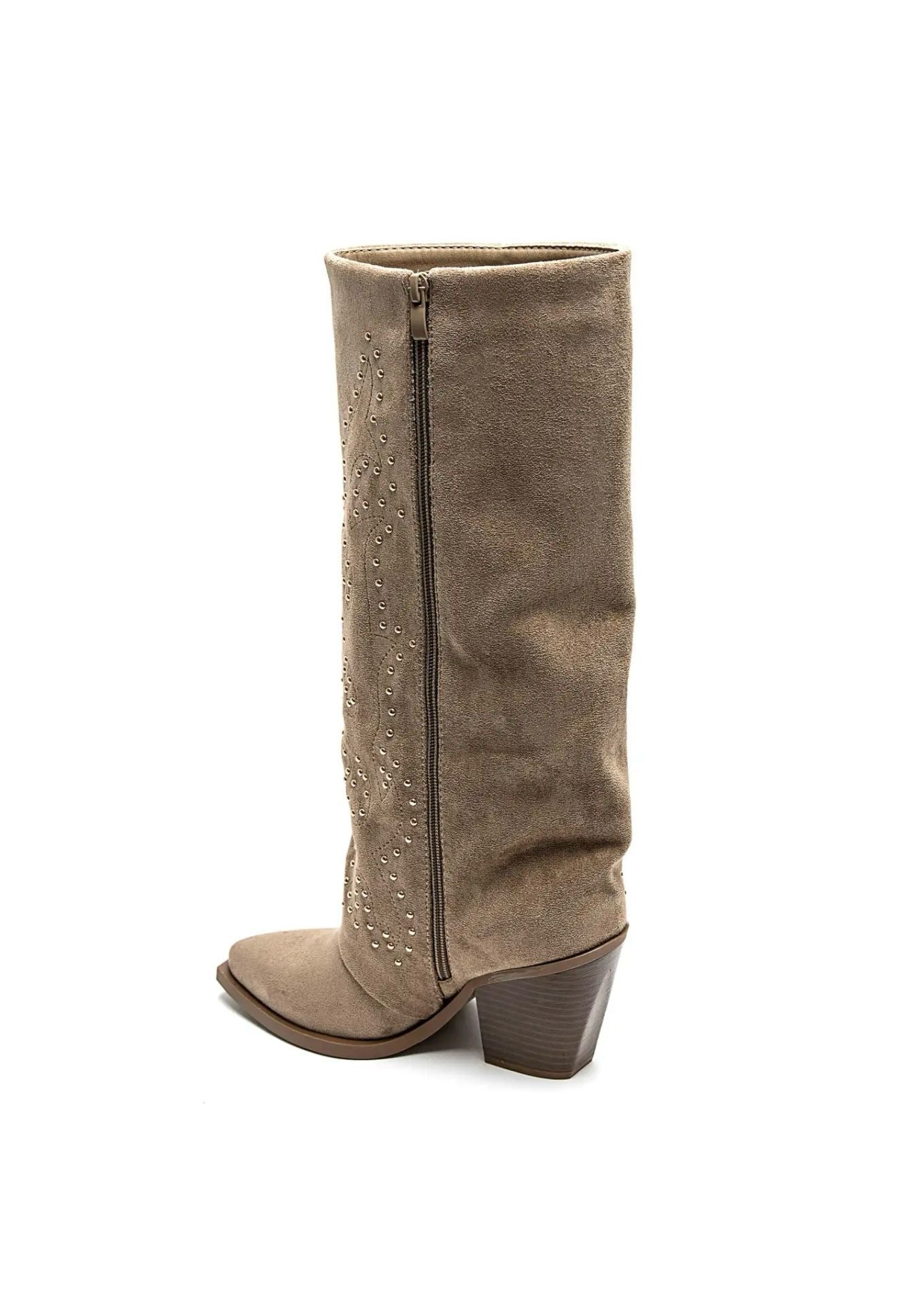 Fold Stud Western Boots - Taupe