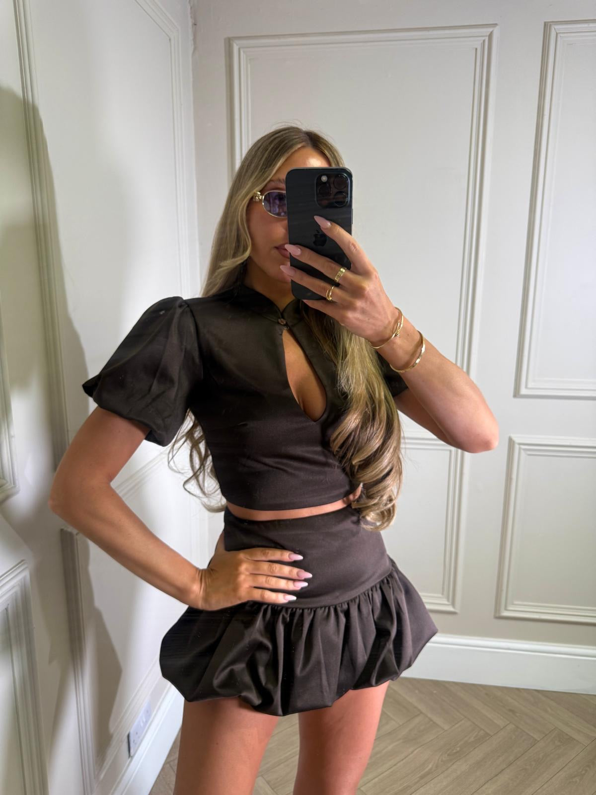 Sweetheart neck co-ord - brown