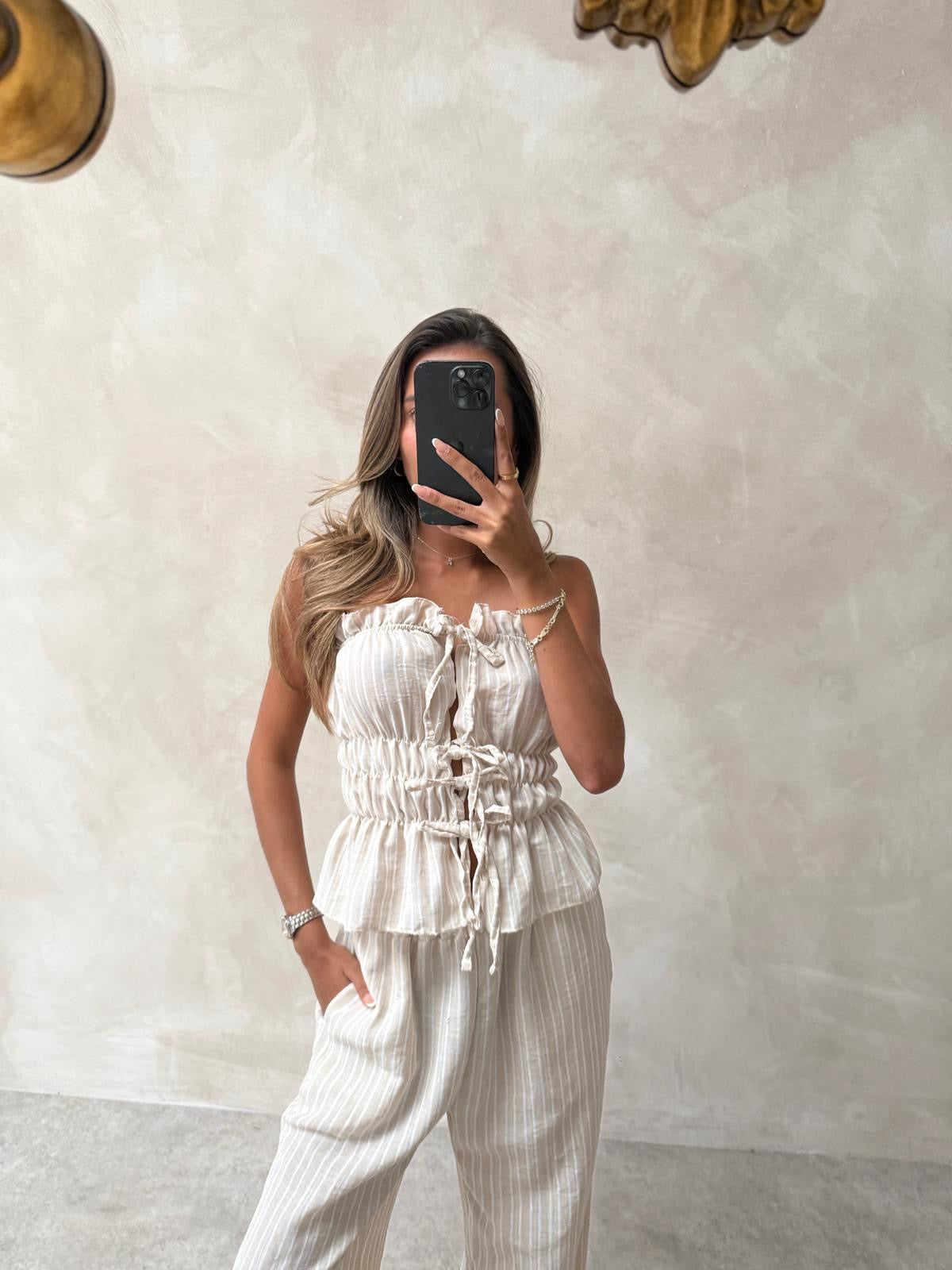 Stripe bandeau two piece - beige