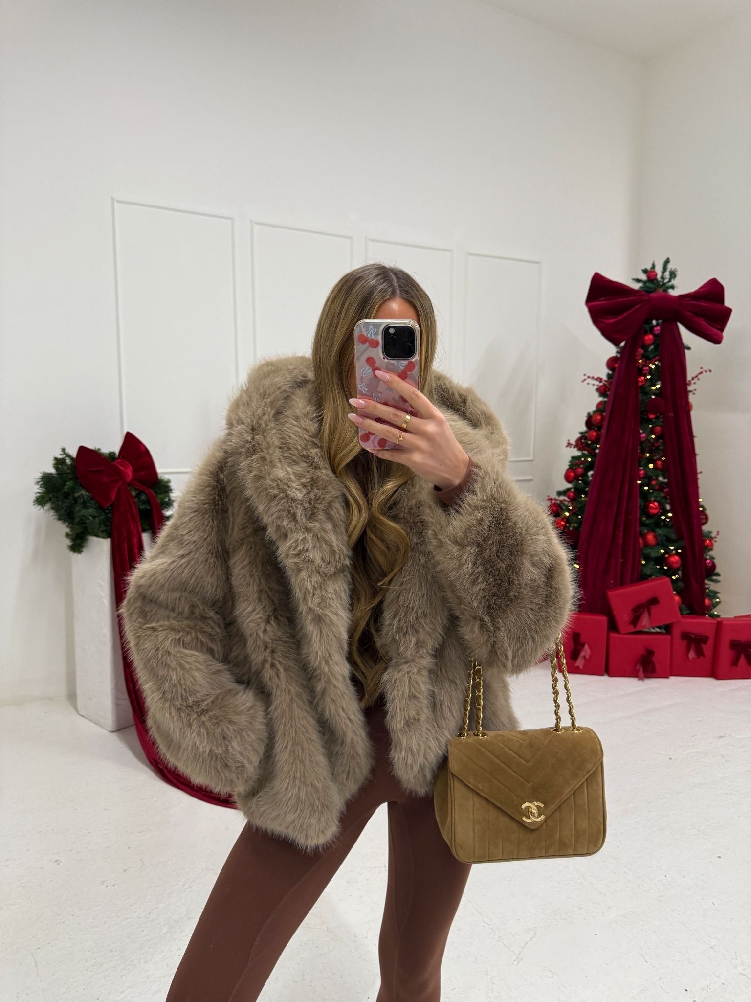 Hood Faux Fur Coat - Taupe