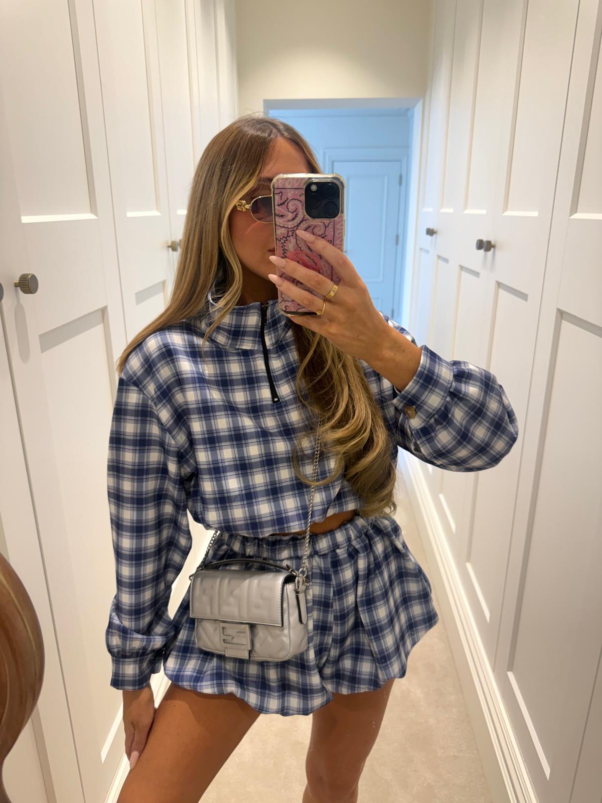 Check half zip co-ord - Blue