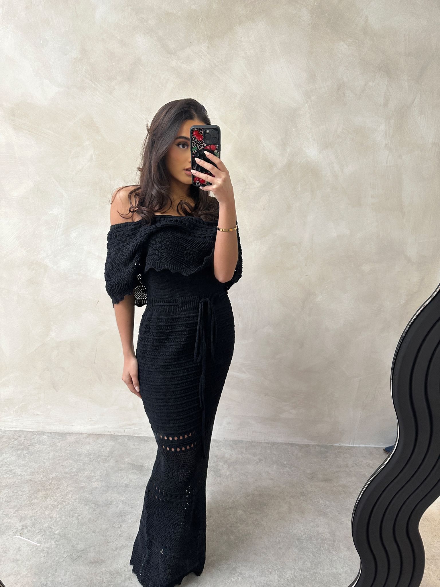 Off shoulder crochet maxi dress - black