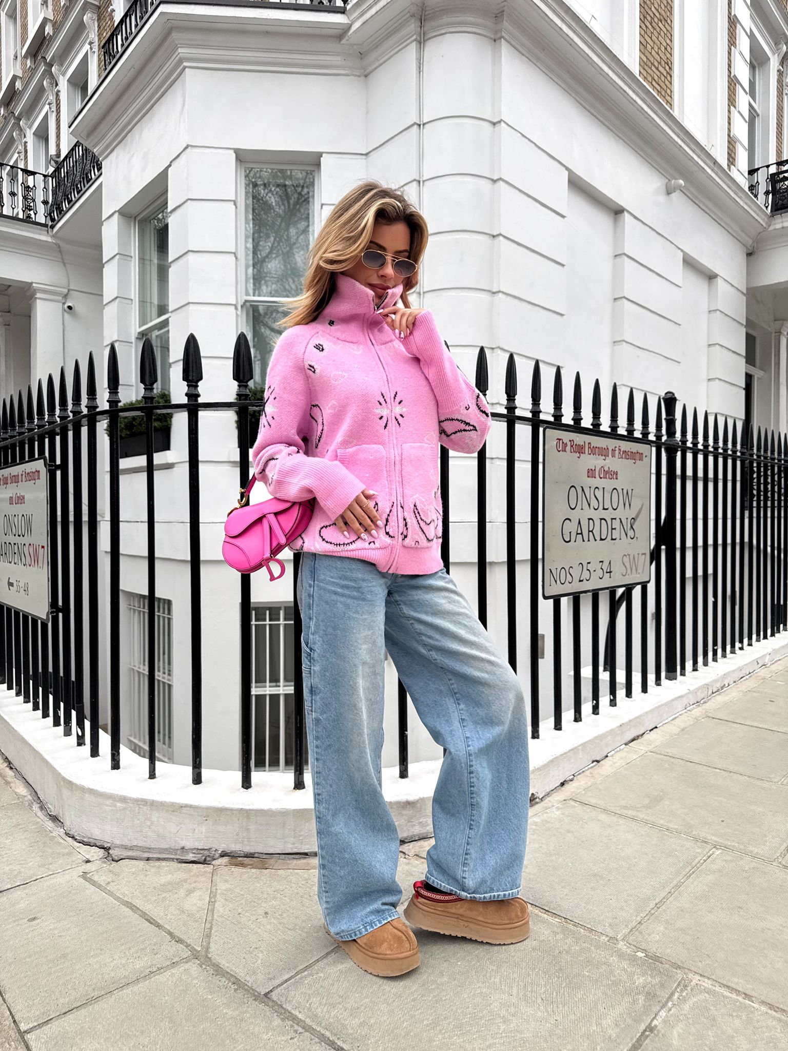 Bandana knit cardigan - pink