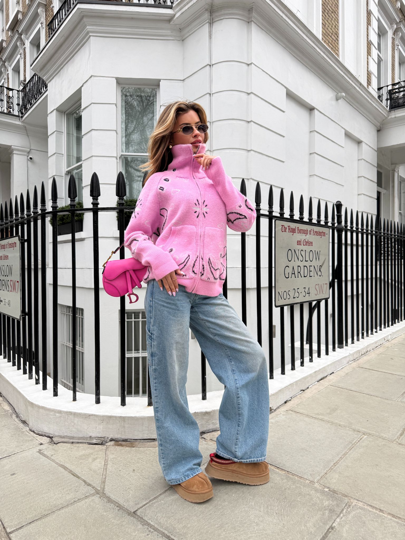 Bandana knit cardigan - pink