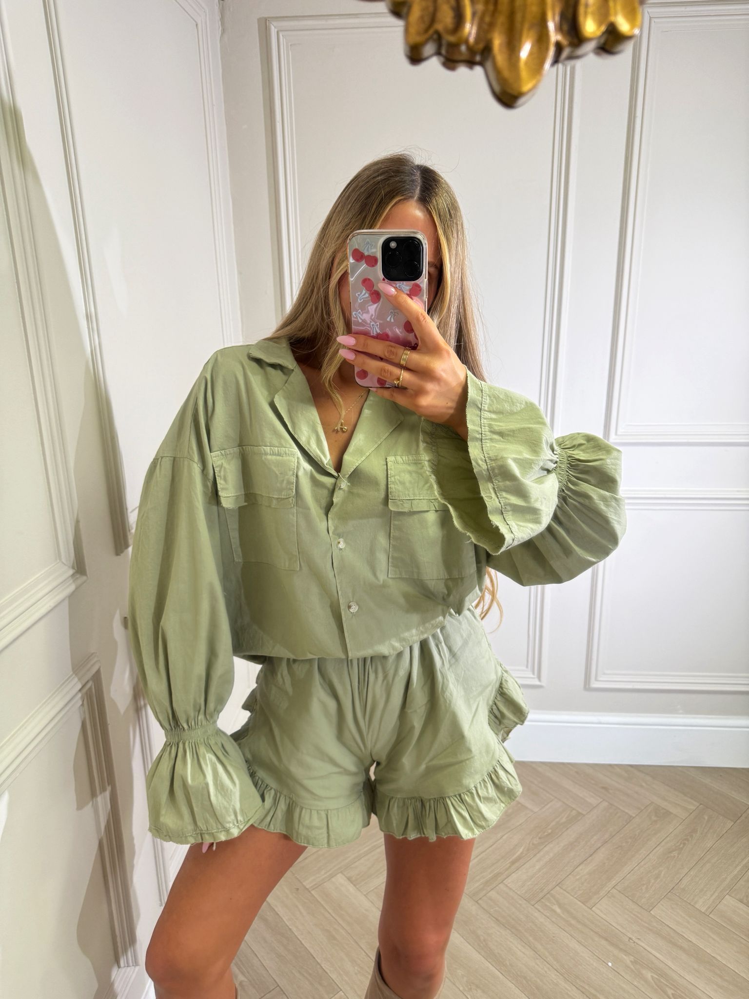 Frilly pocket two piece - khaki