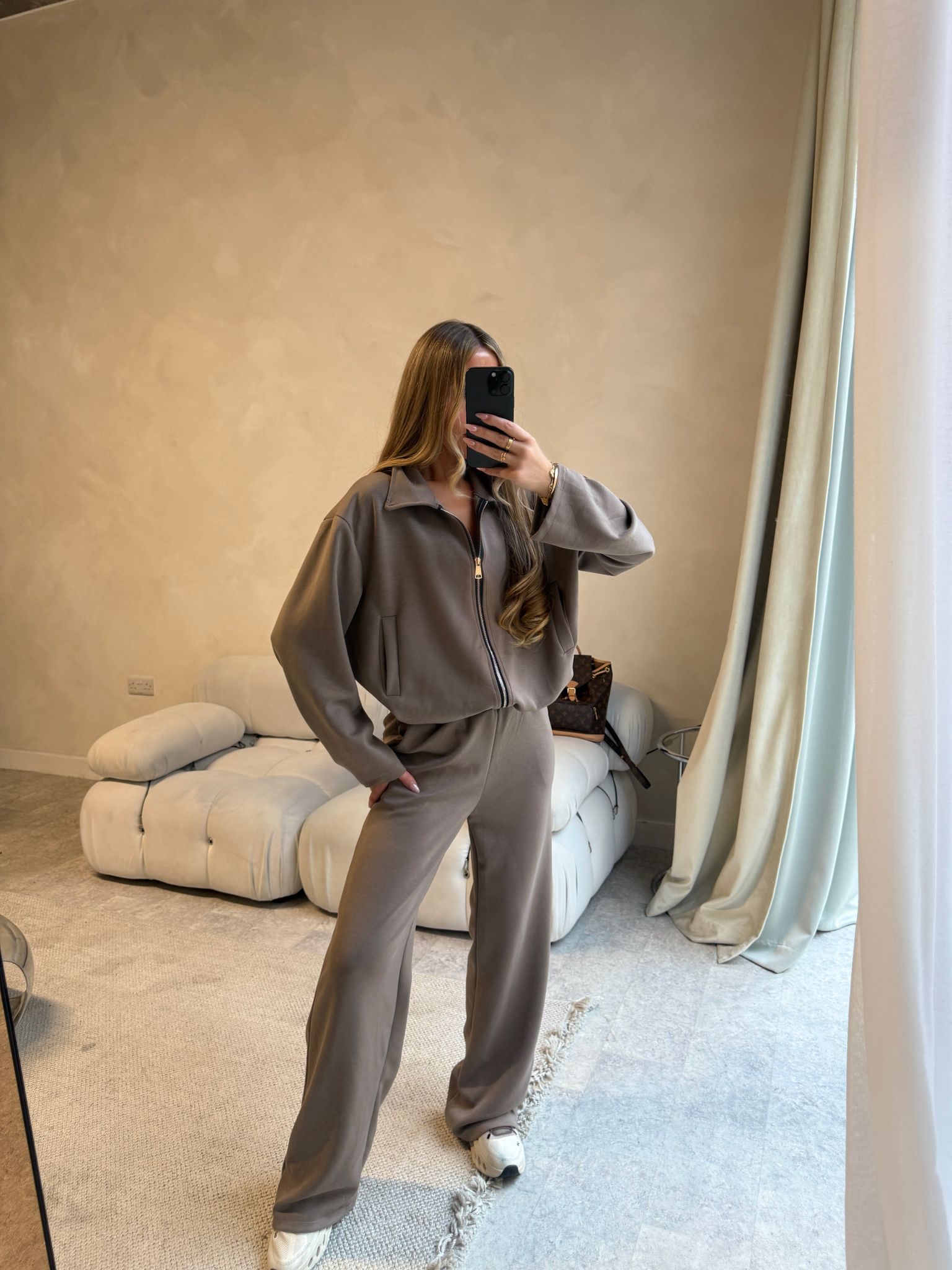 Collar zip lounge set - mocha