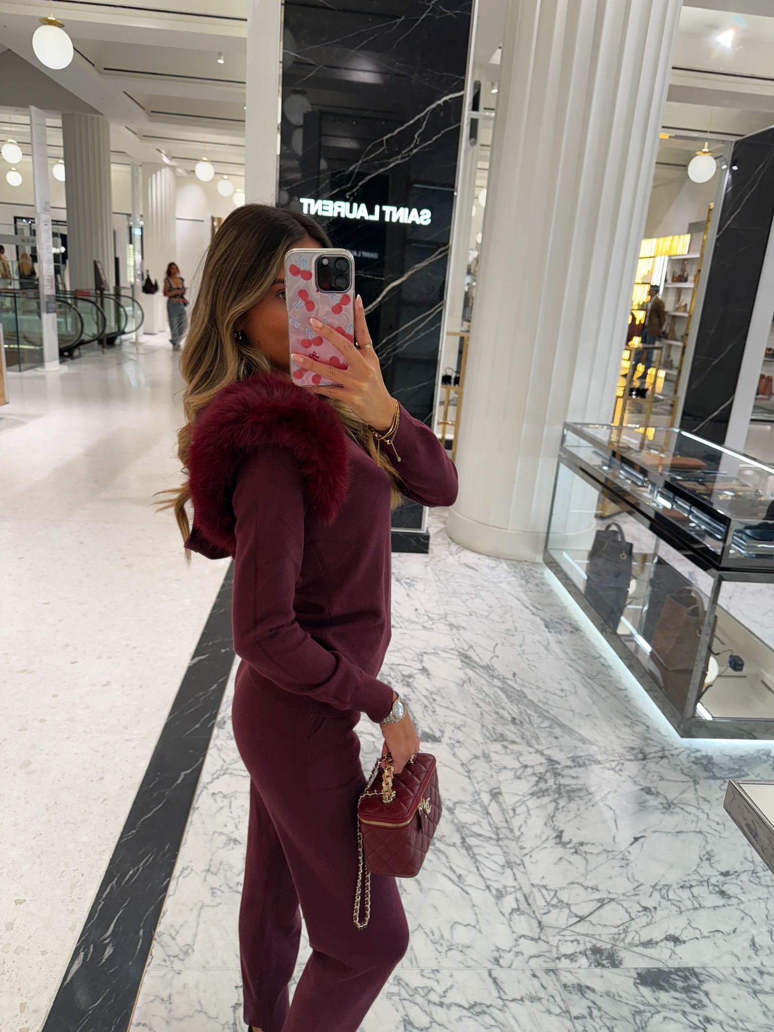 Fur knit tracksuit - burgundy