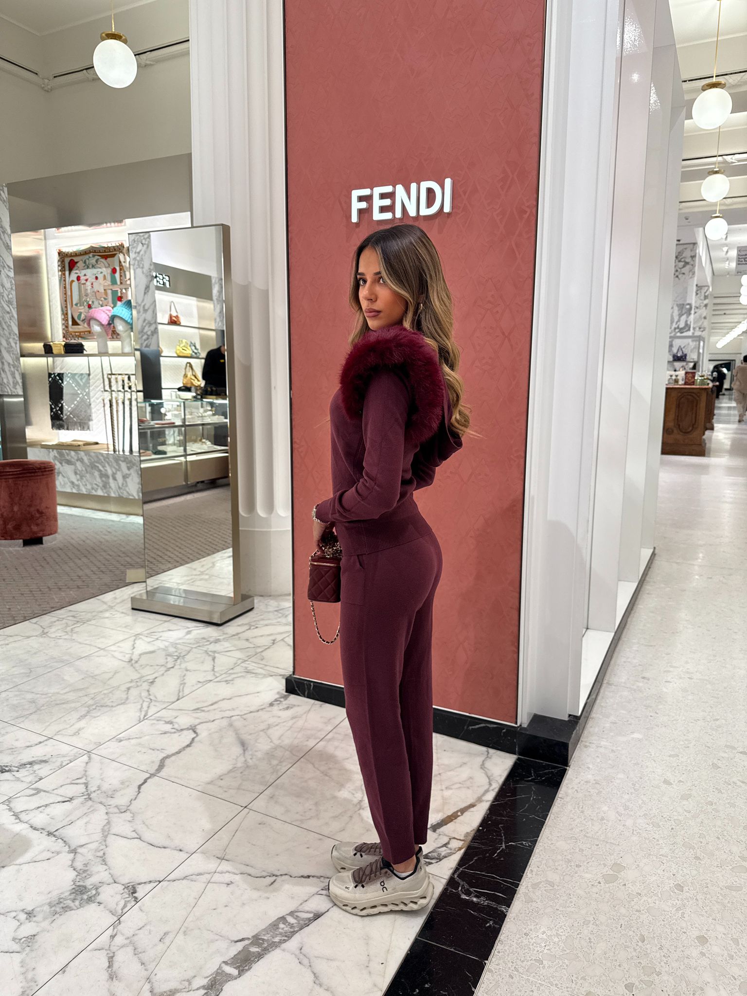 Fur knit tracksuit - burgundy