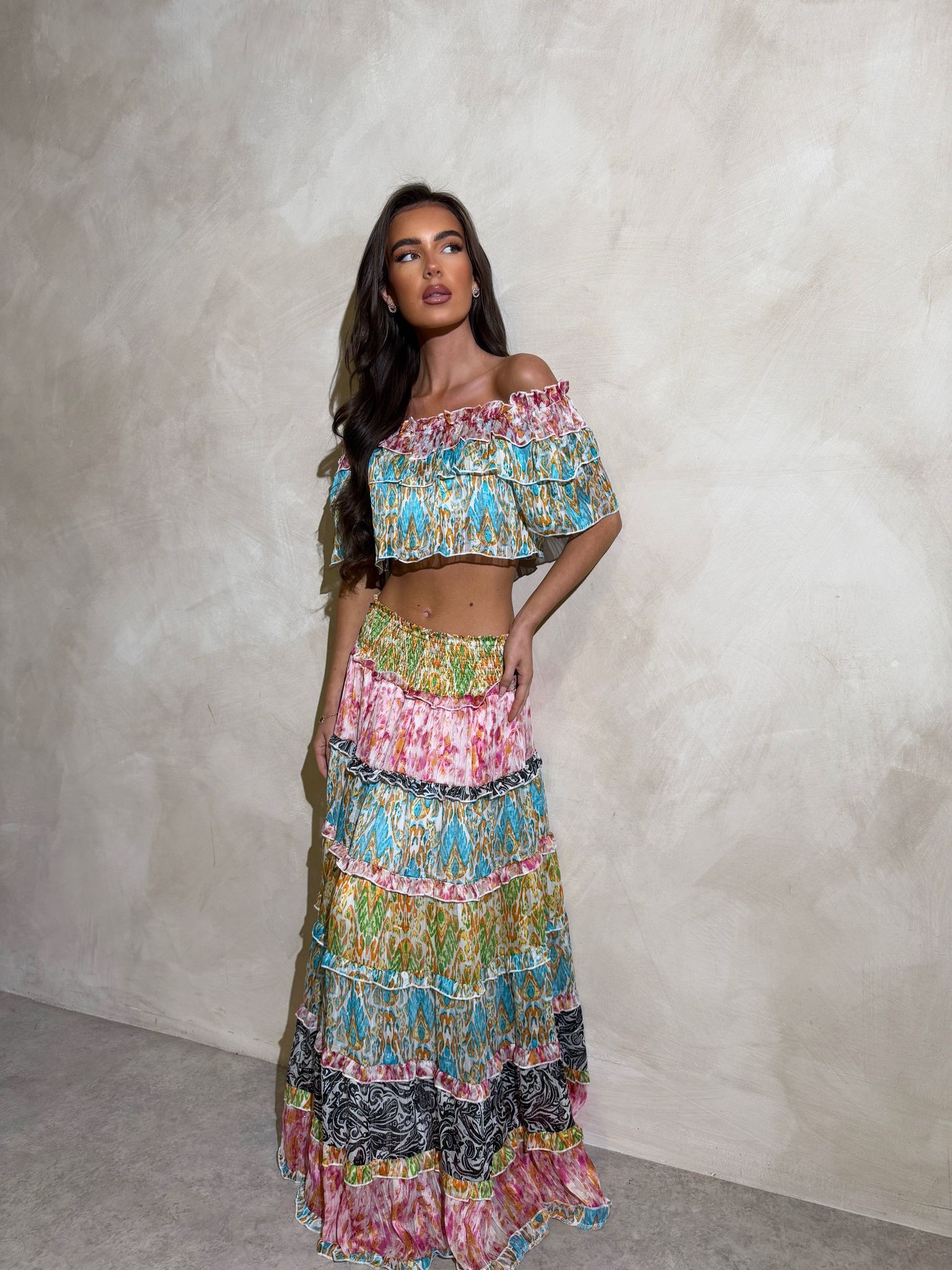 Sorrento Boho skirt with matching top - Multi colour