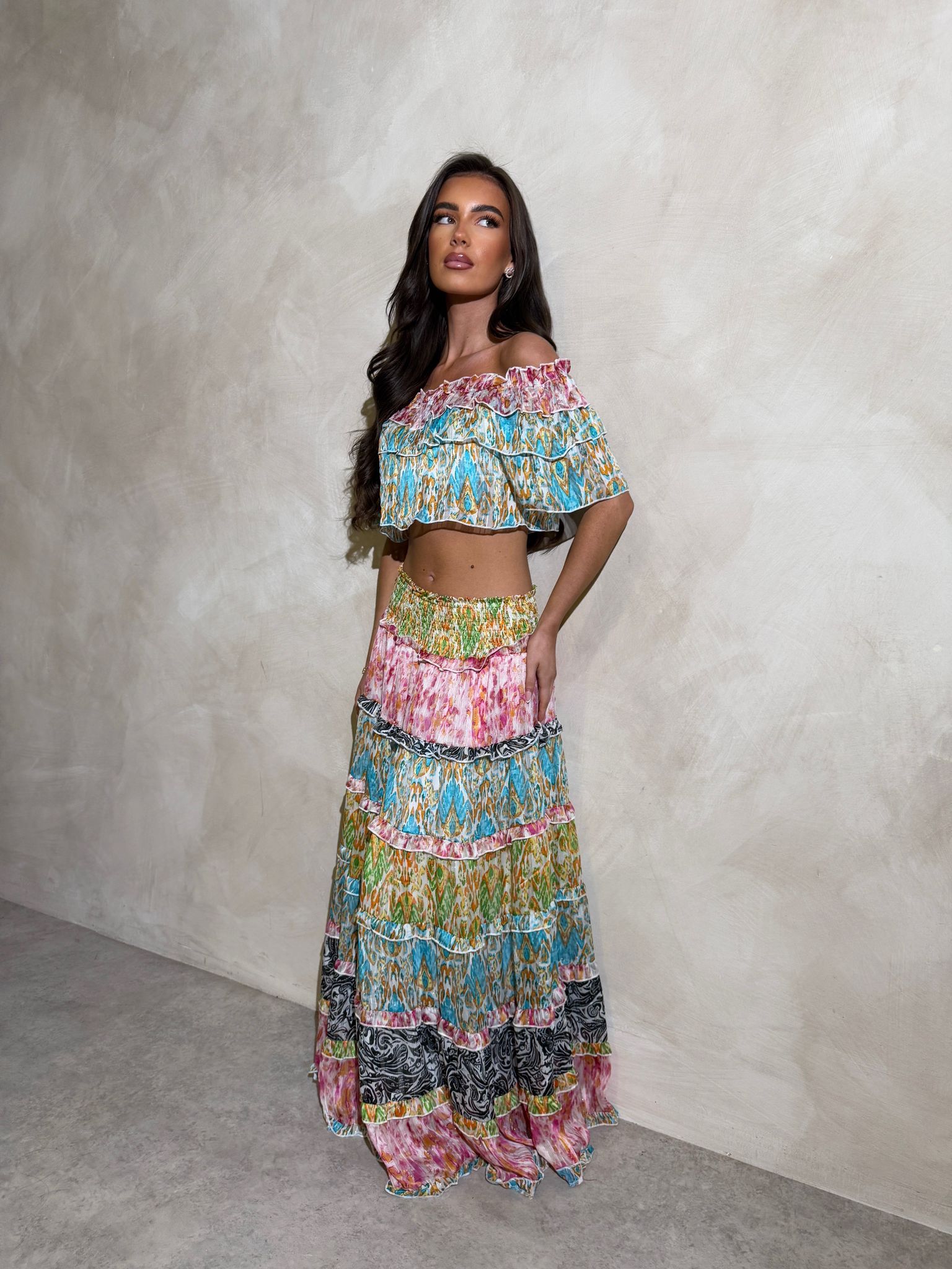 Sorrento Boho skirt with matching top - Multi colour