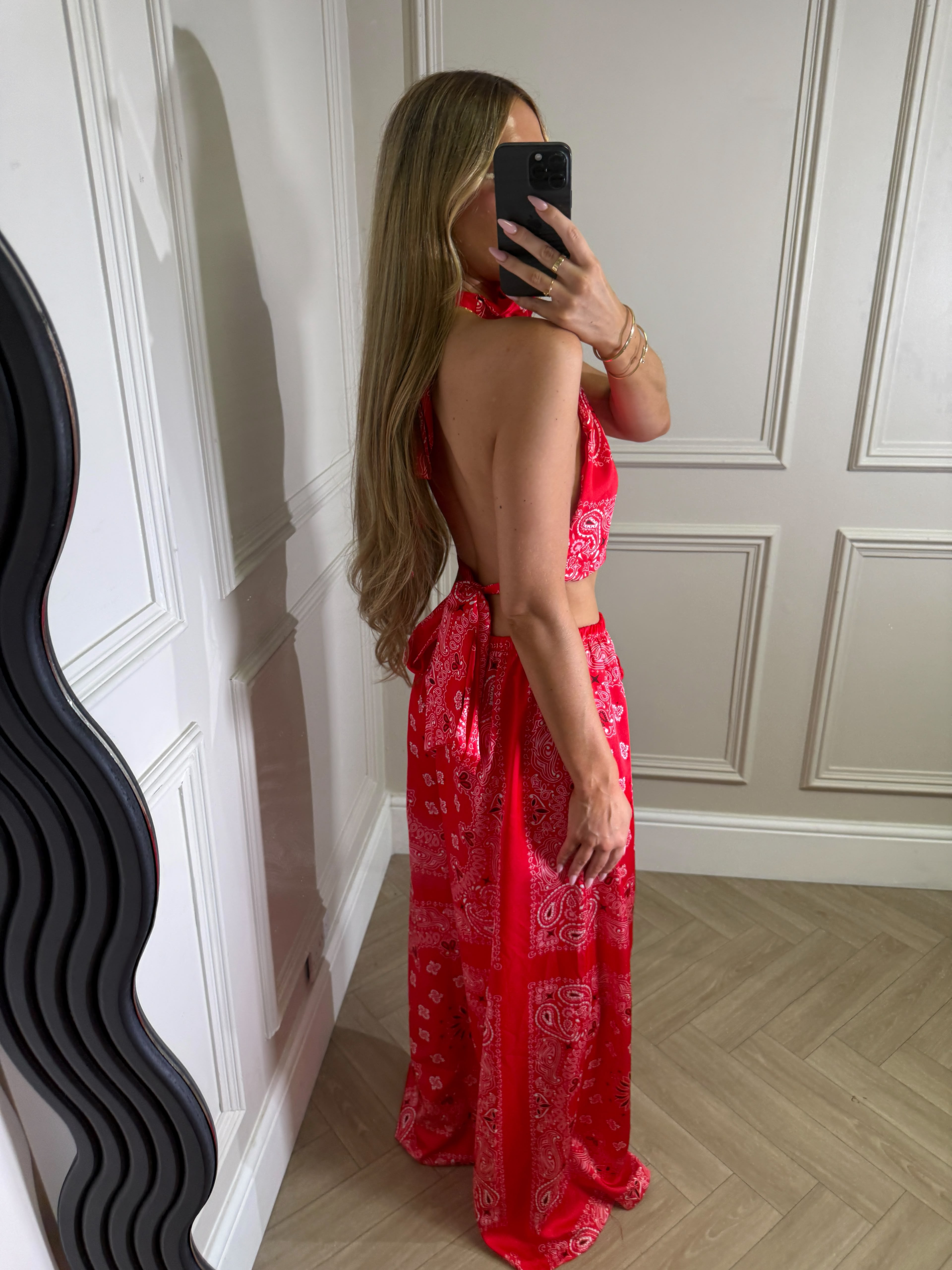 Bandana halter neck trouser set - red