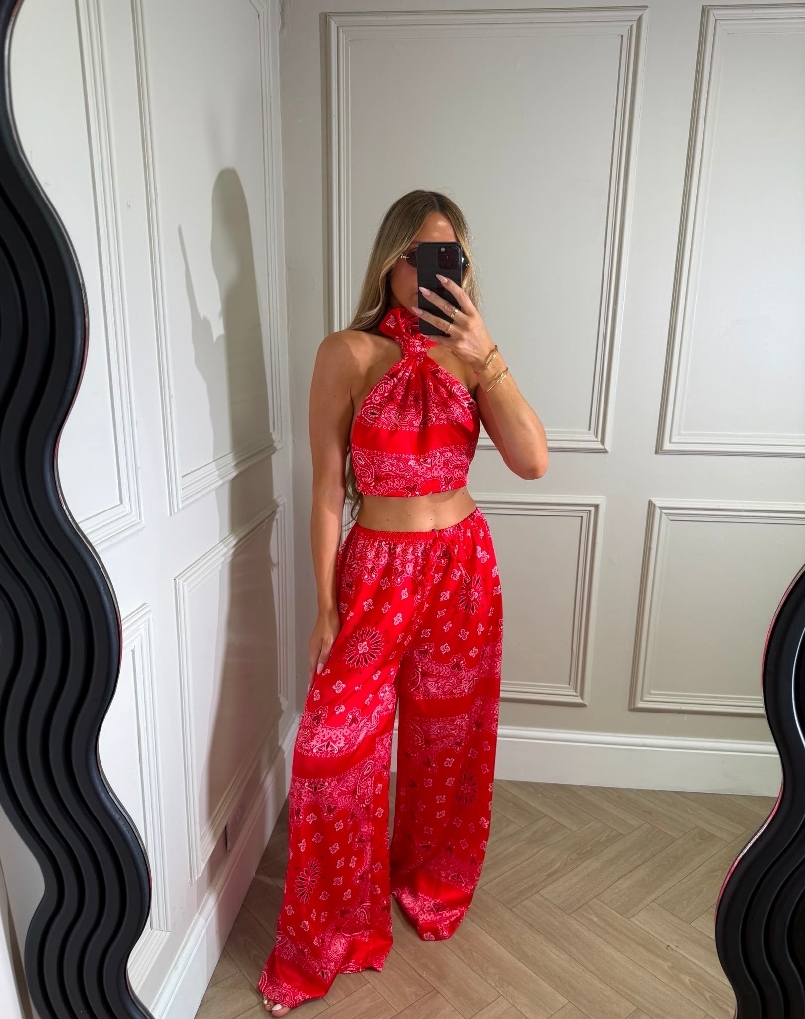 Bandana halter neck trouser set - red