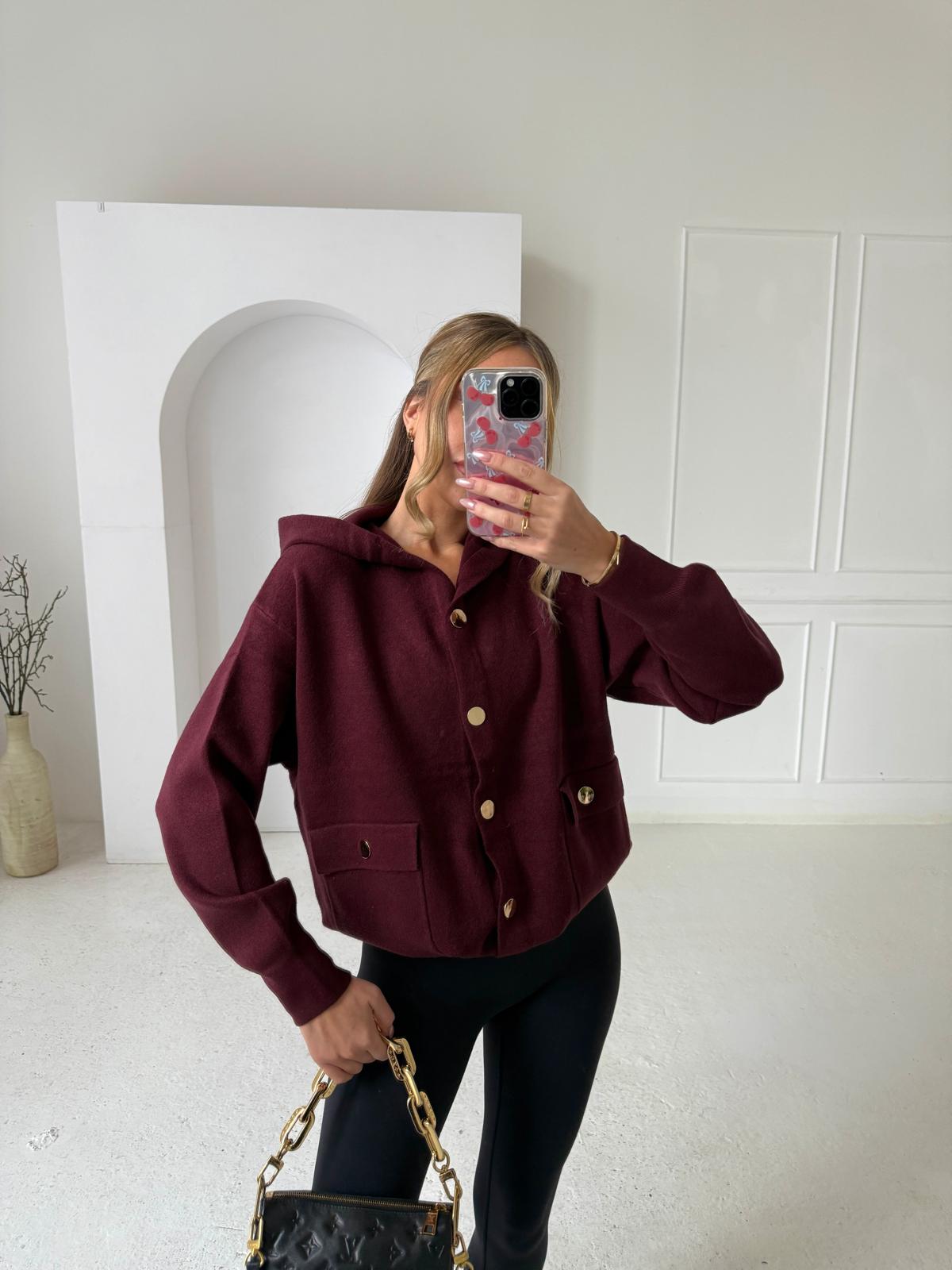 Knit hood jumper - wine