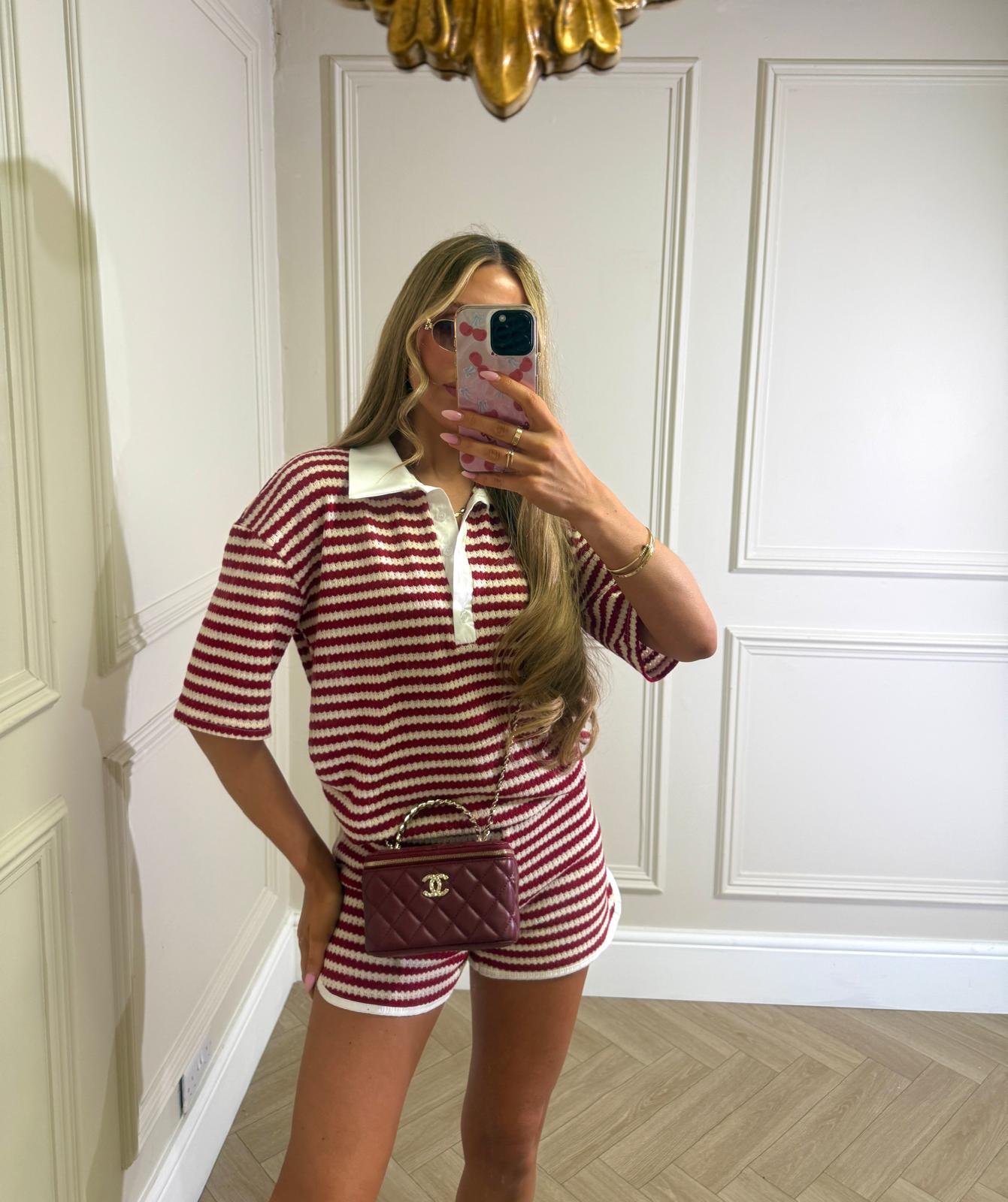 Collar stripe co-ord - red