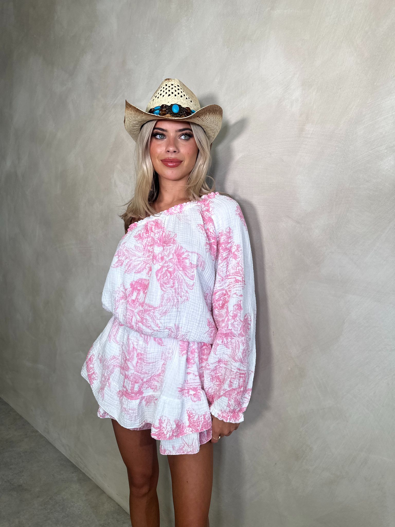 Jungle print one shoulder playsuit - pink