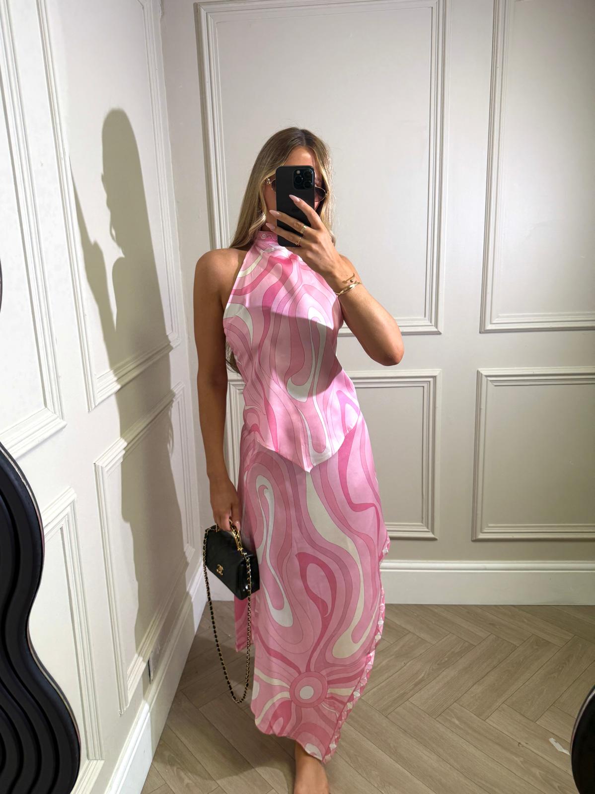 MIDI print skirt set - pink