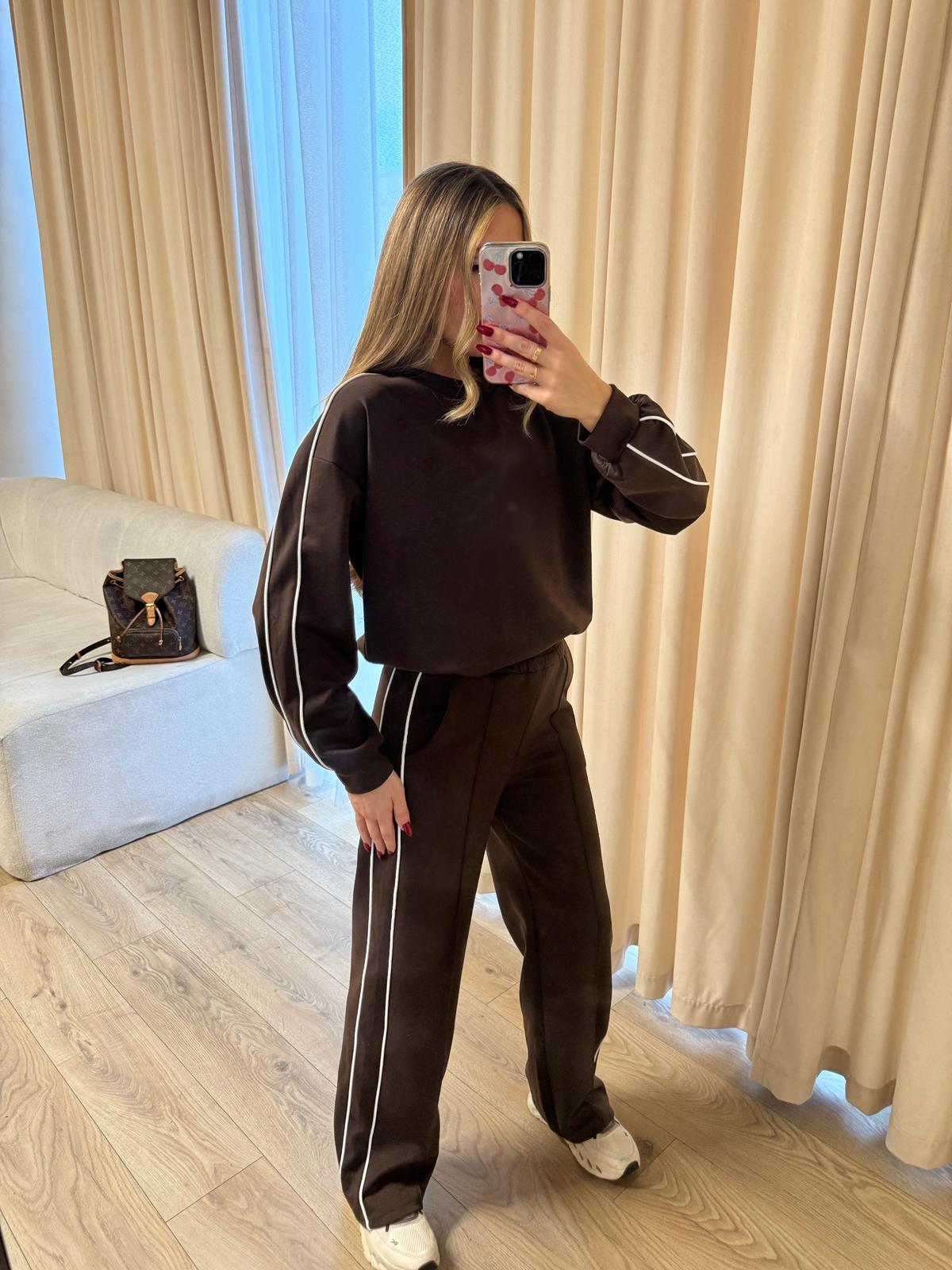 Stripe side tracksuit - chocolate