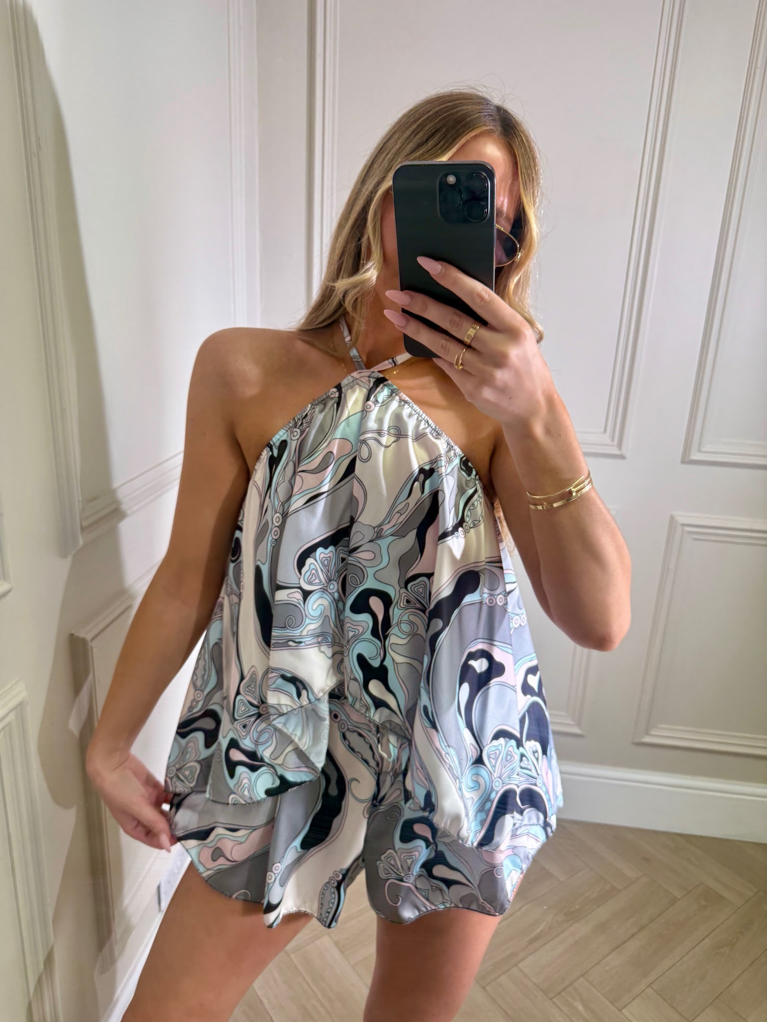 Jasmin print short co-ord - black