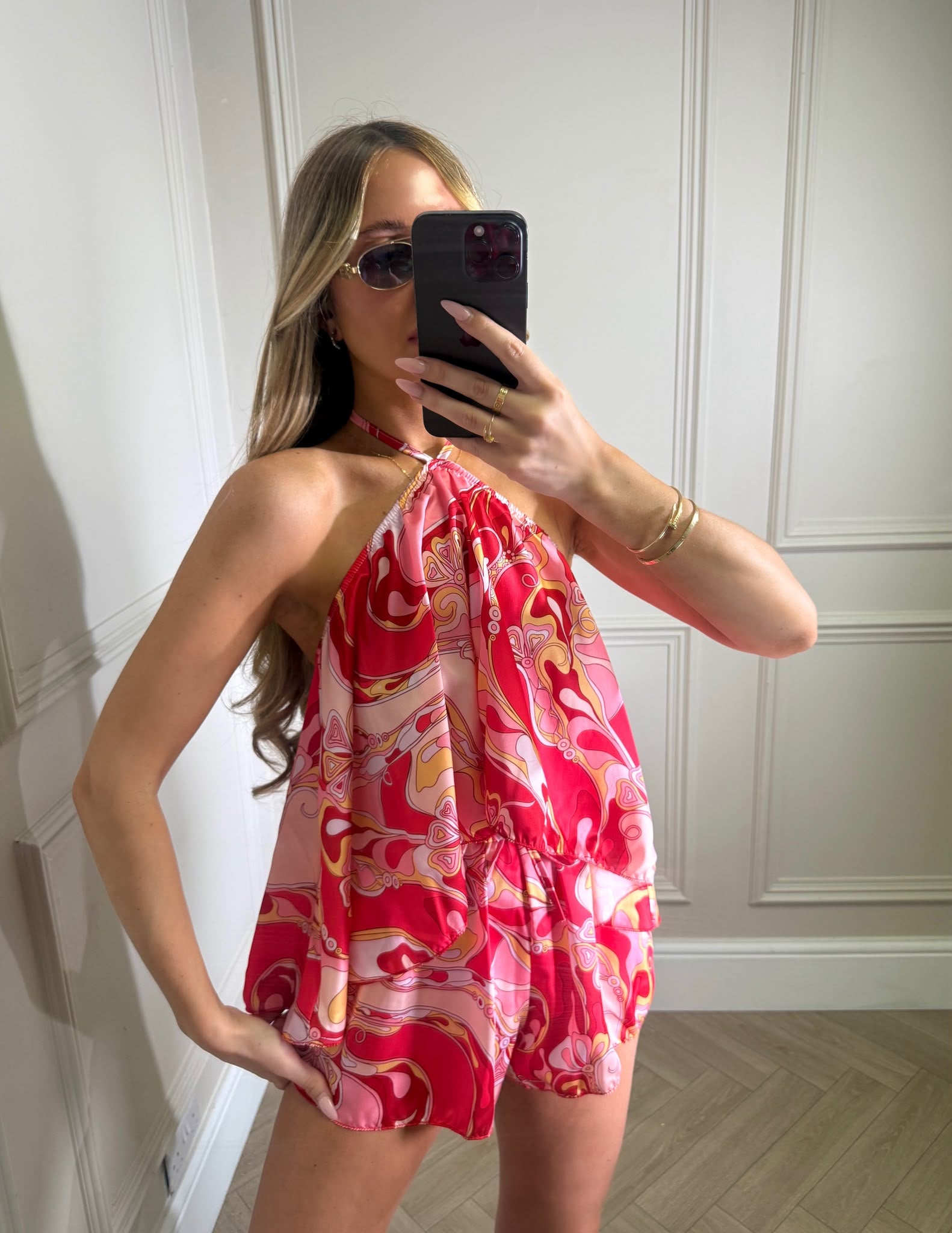 Jasmin print short co-ord - red