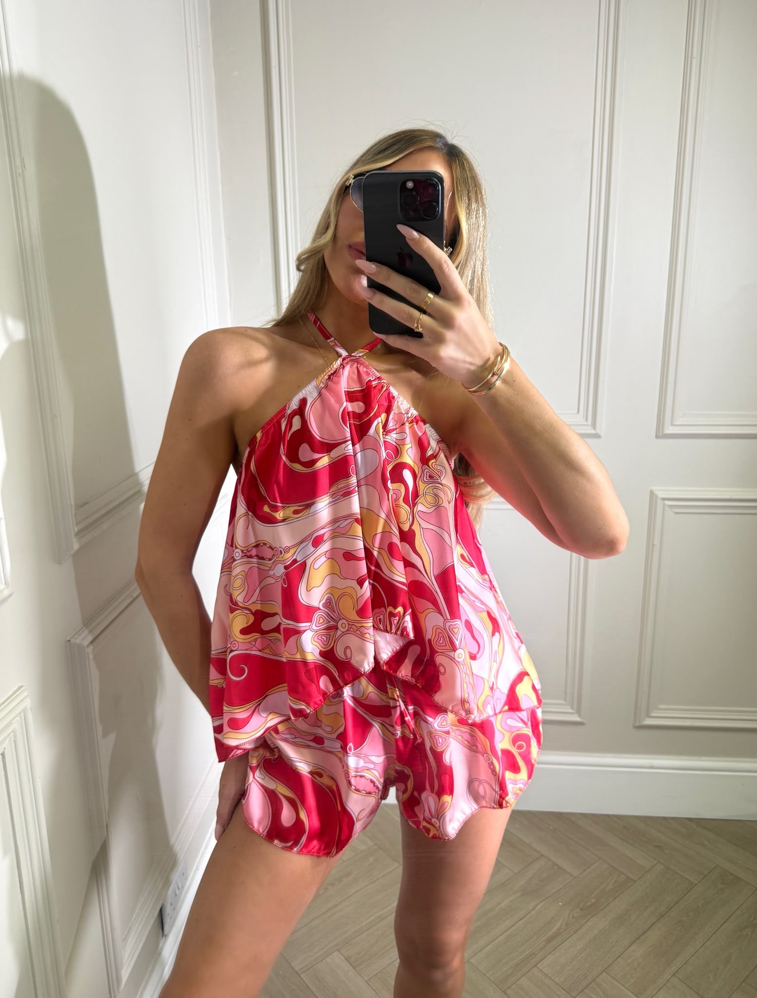 Jasmin print short co-ord - red