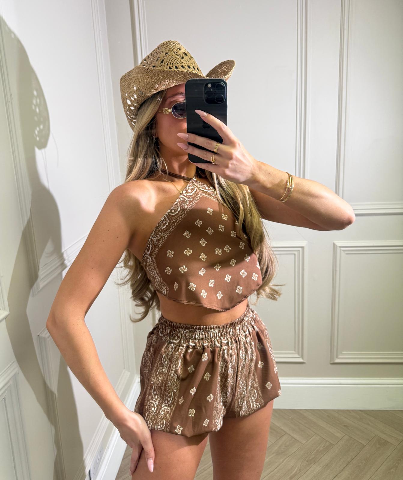 Short set bandana print - camel