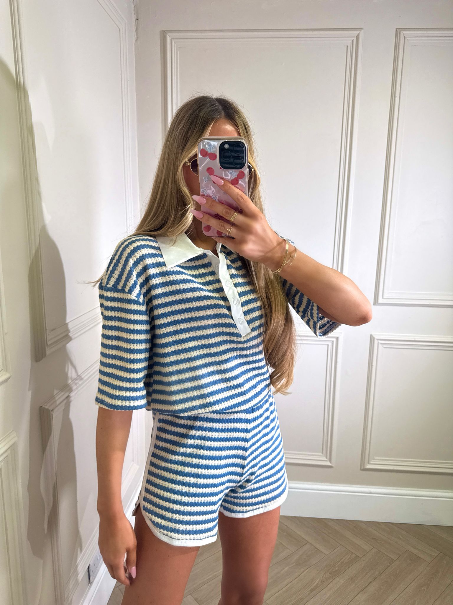 Collar stripe co-ord - petrol blue