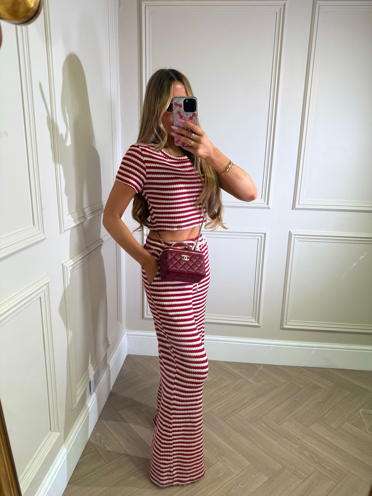 Ruby stripe trouser set - red
