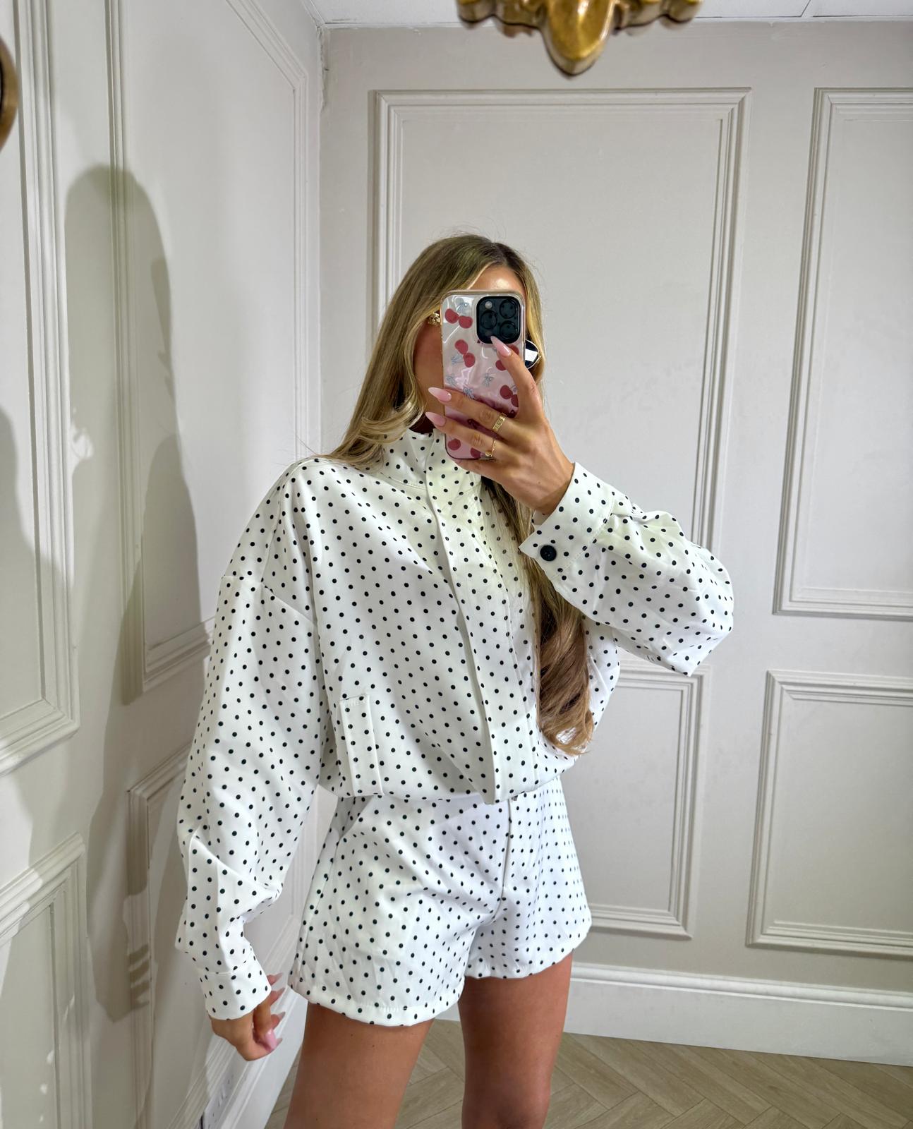 Polka dot jacket set - white
