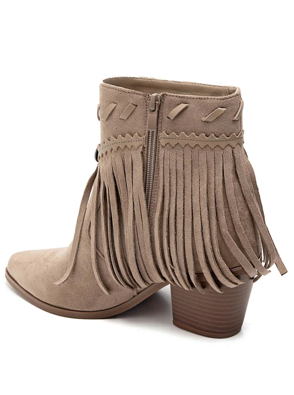 Short Tassle Western Boots - Beige