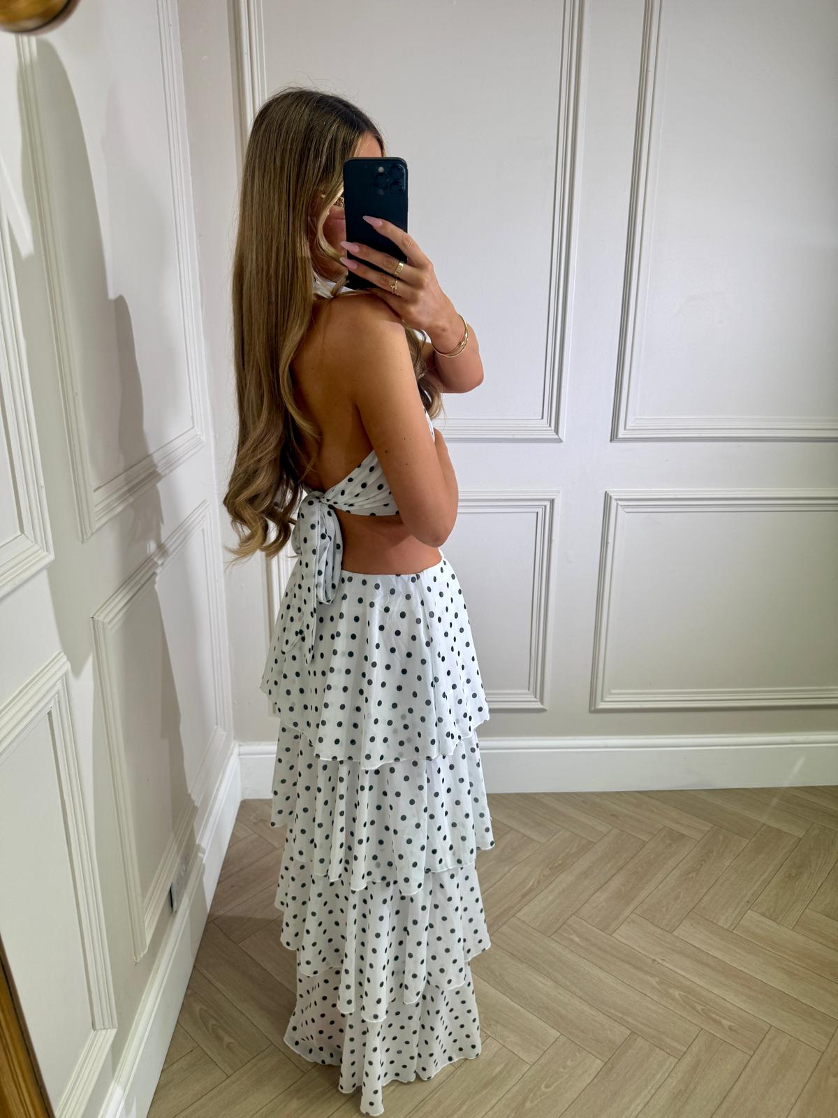 Maxi ruffle dot skirt set - white