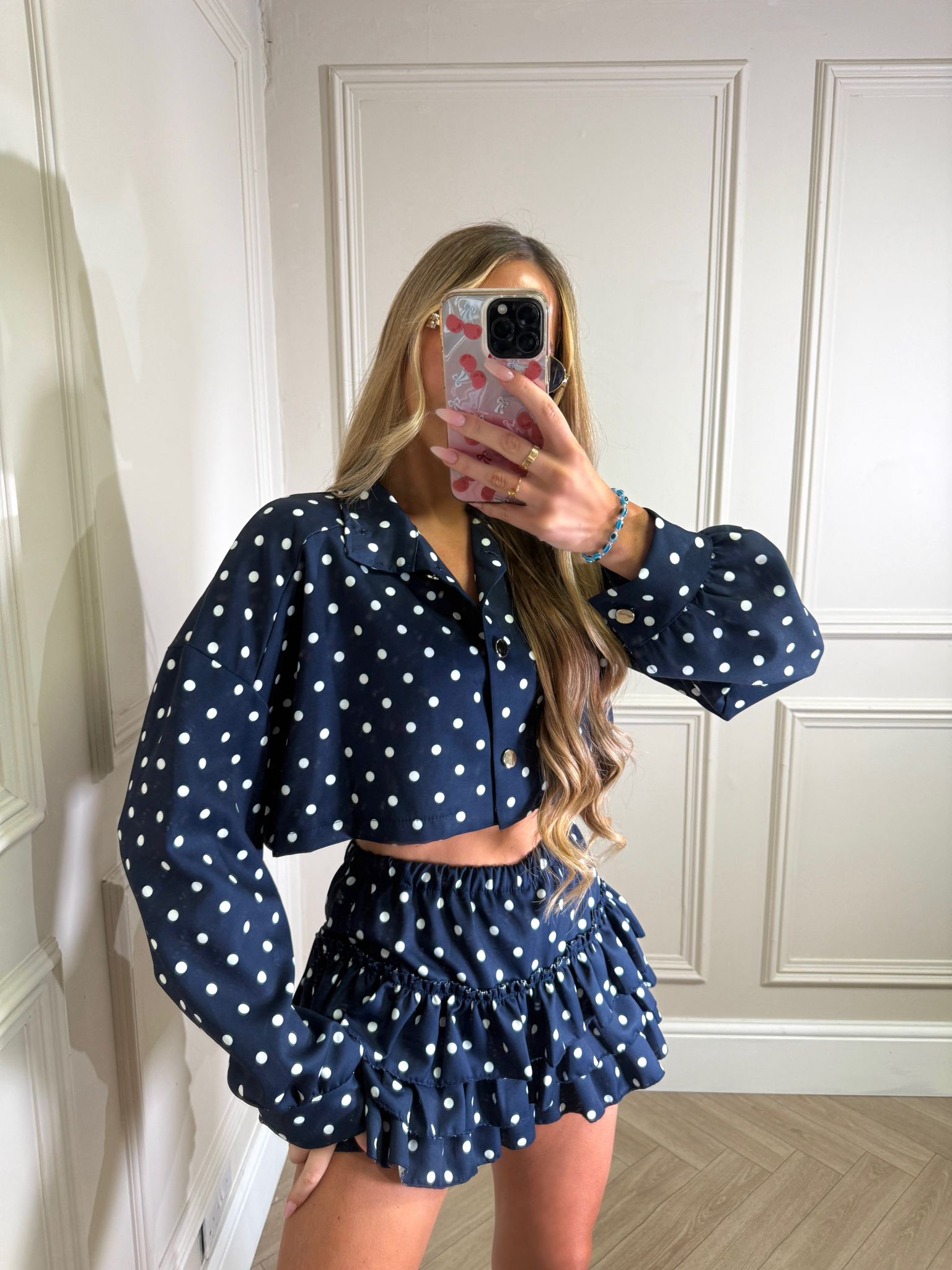Ruffle polka dot set - navy