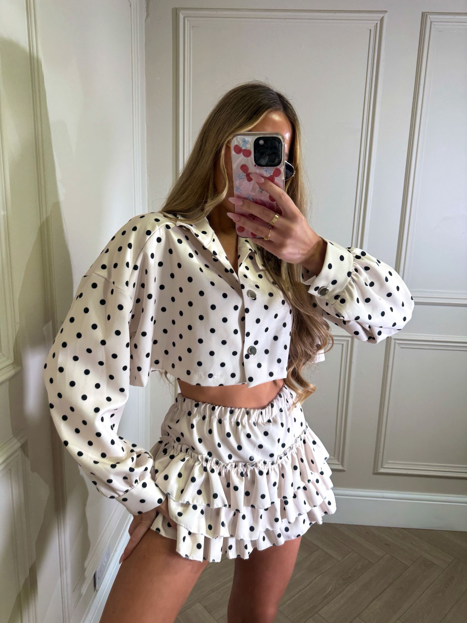 Ruffle polka dot set - beige
