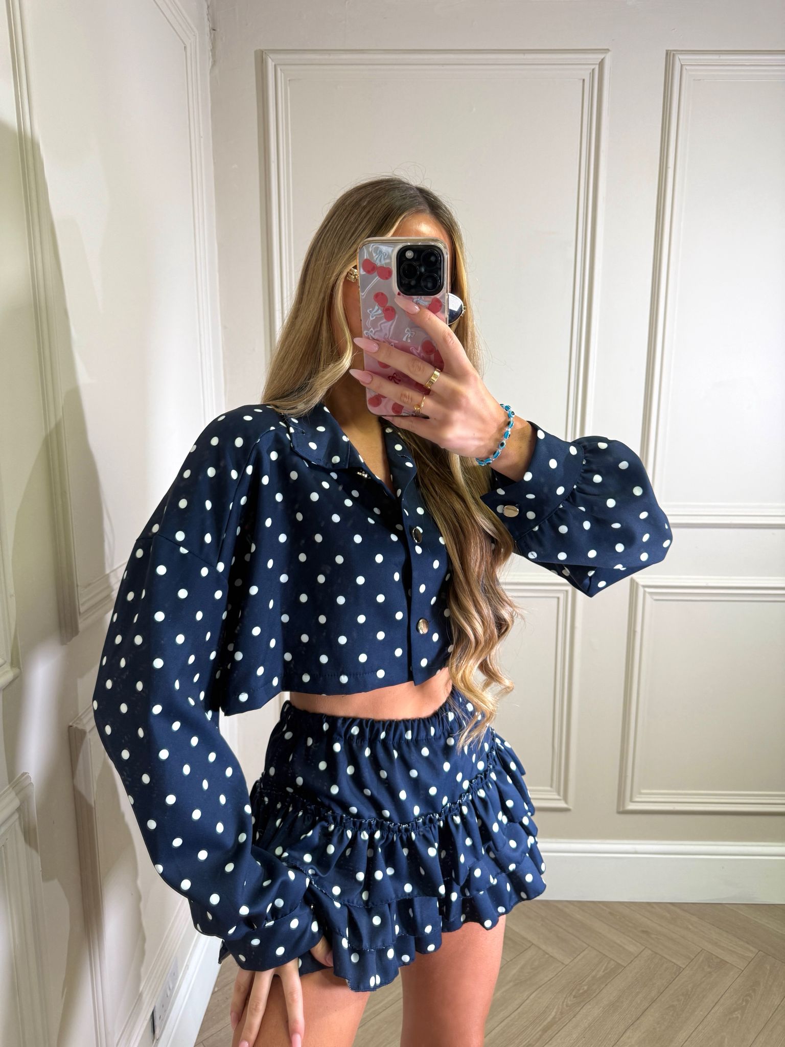 Ruffle polka dot set - navy