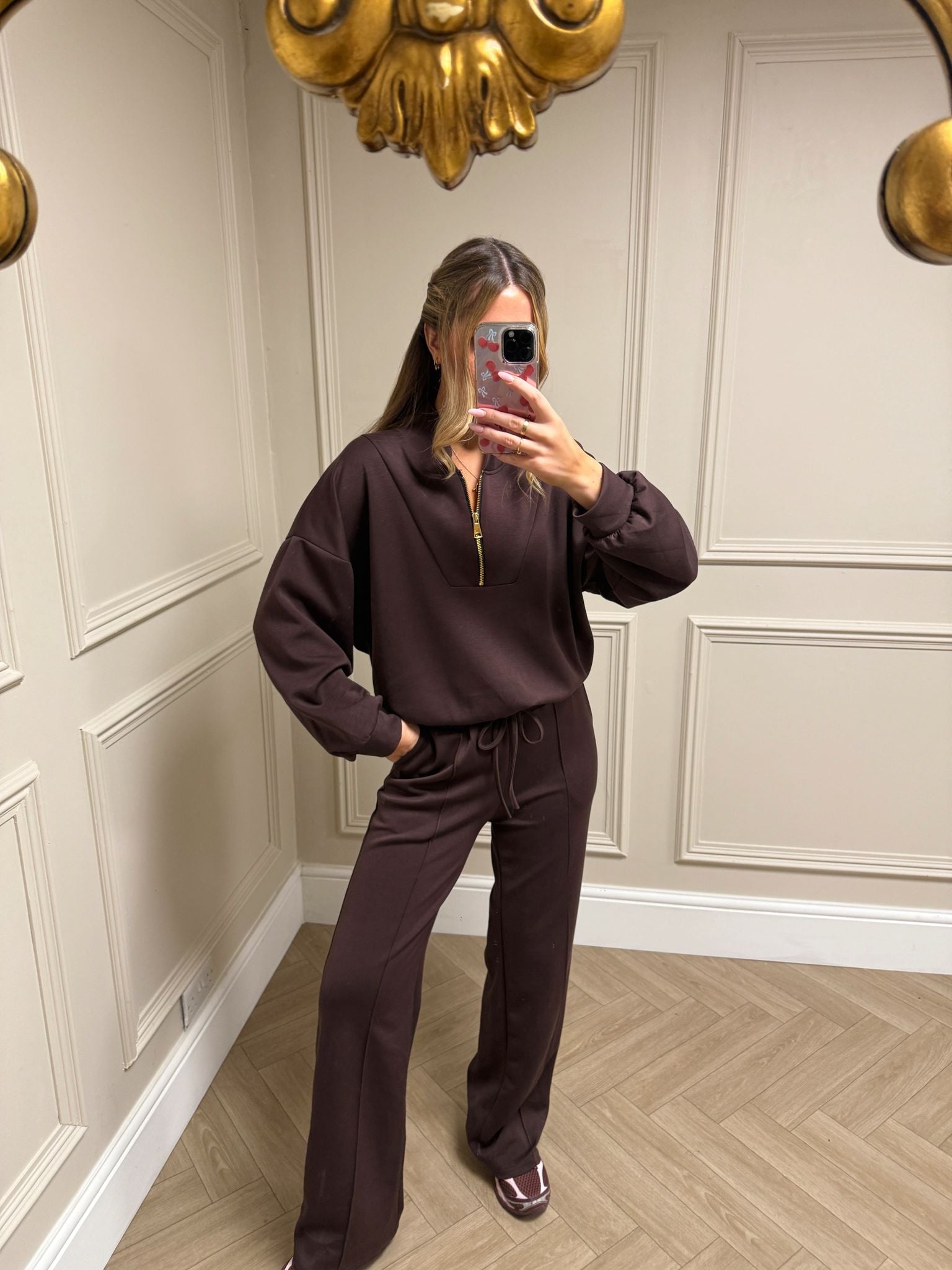 Gold zip lounge set - brown
